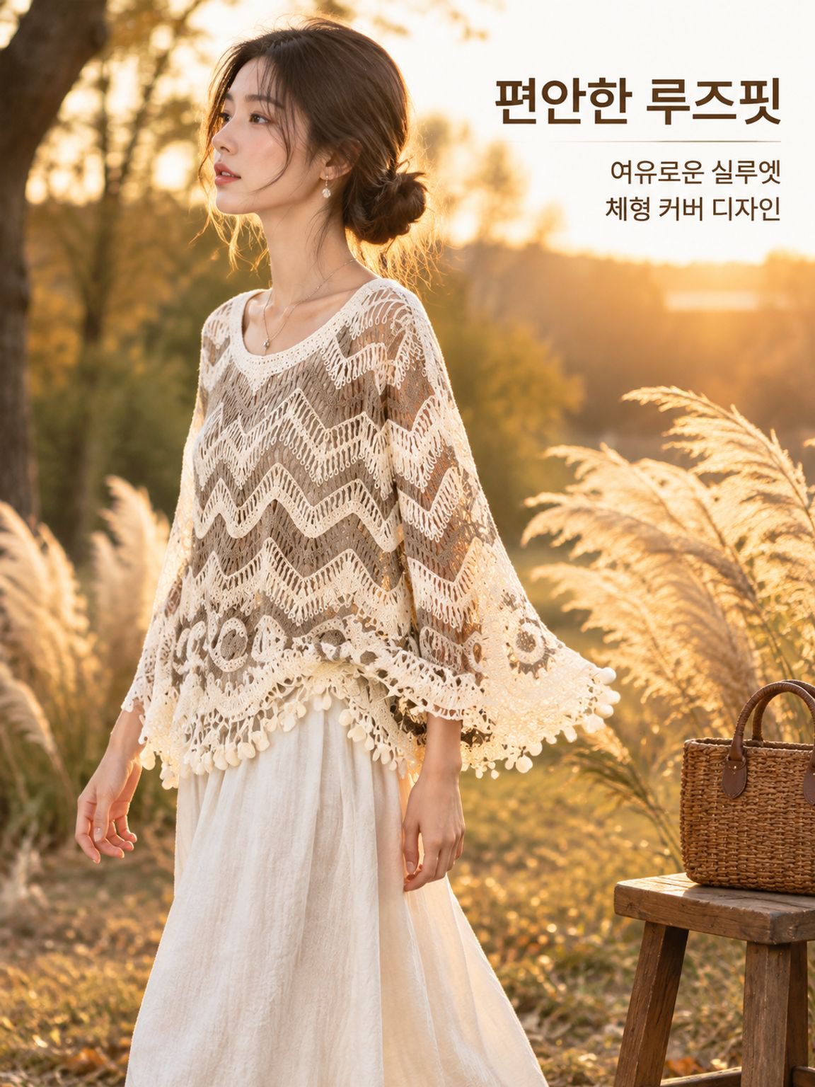 가을 여성 프렌치 코바늘 레이스 루즈핏 술 장식 니트, 트렌디 캐주얼 상의