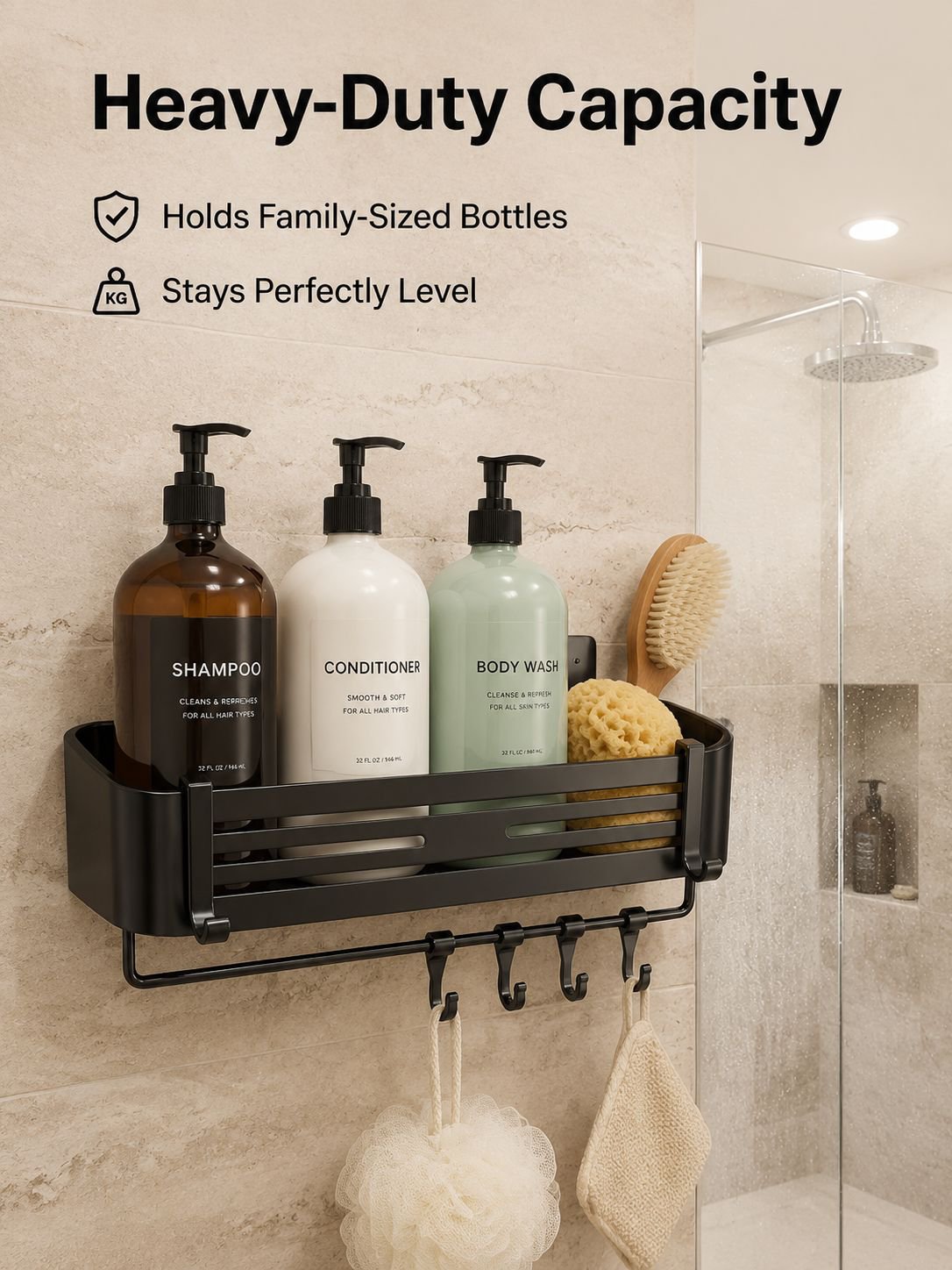 No-Drill Rectangular Bathroom Shelf