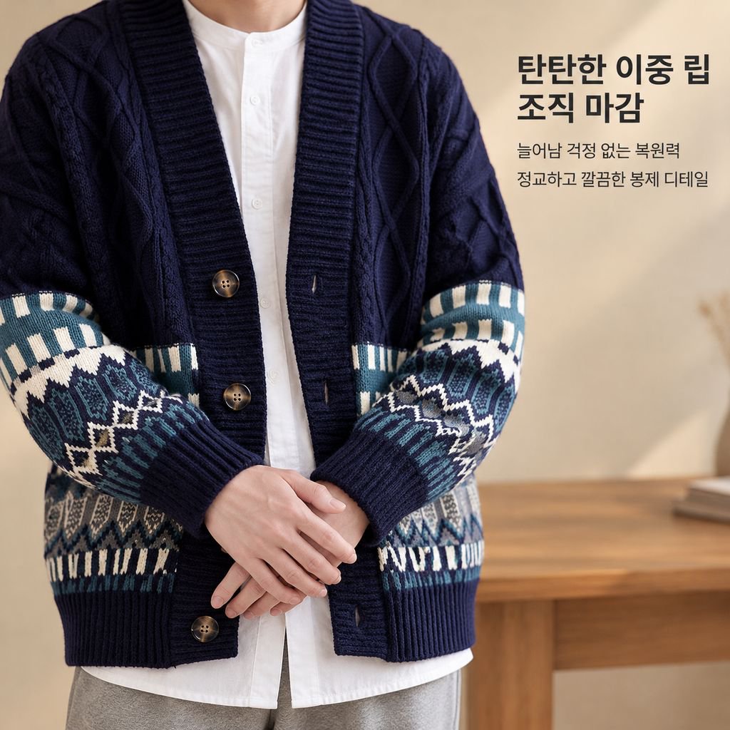 남성 빈티지 프레피룩 루즈핏 니트 가디건 봄 가을 커플 스웨터 아우터