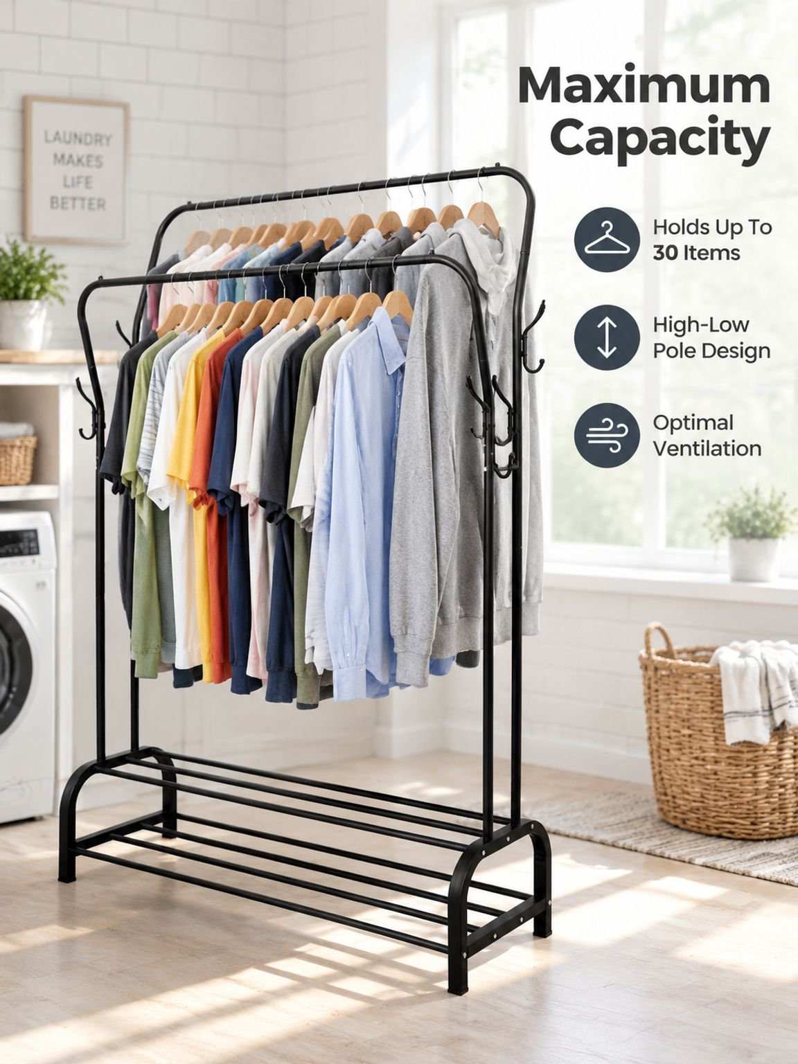 Household Double Pole Floor Drying Rack