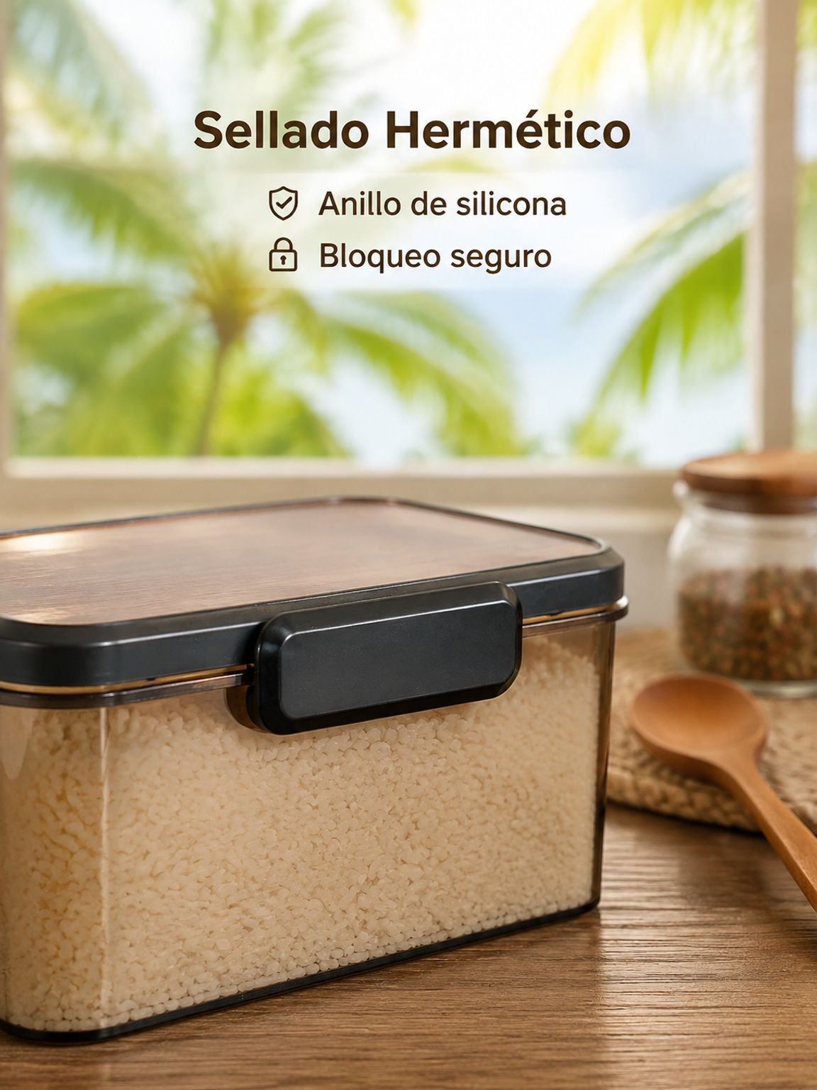 Recipiente sellado para arroz apto para uso alimentario