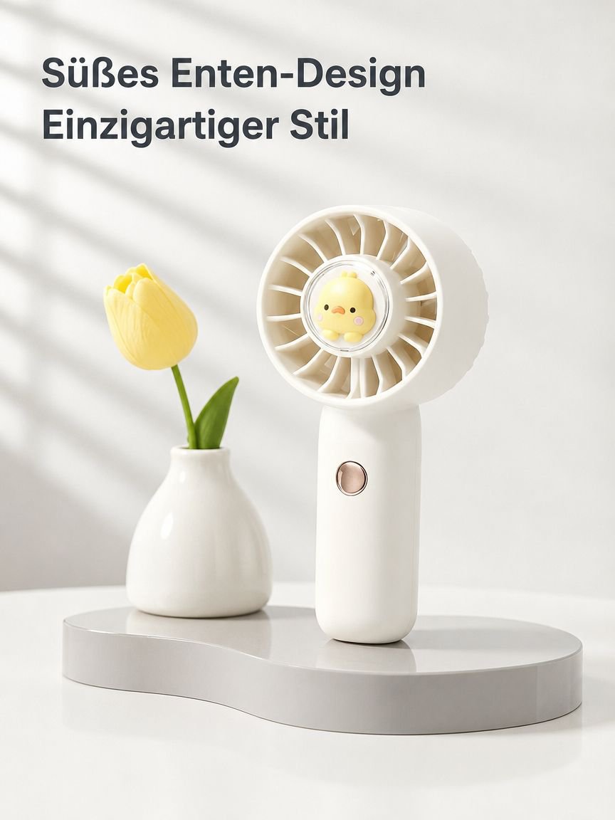 Tragbarer Mini-Handventilator mit gelber Ente, leise, USB-aufladbar