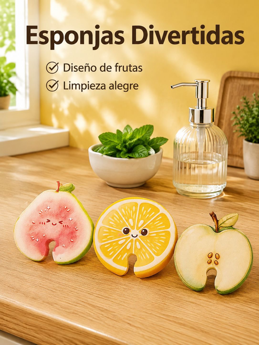 Bayeta de cocina de espuma de madera con diseño de fruta cartoon