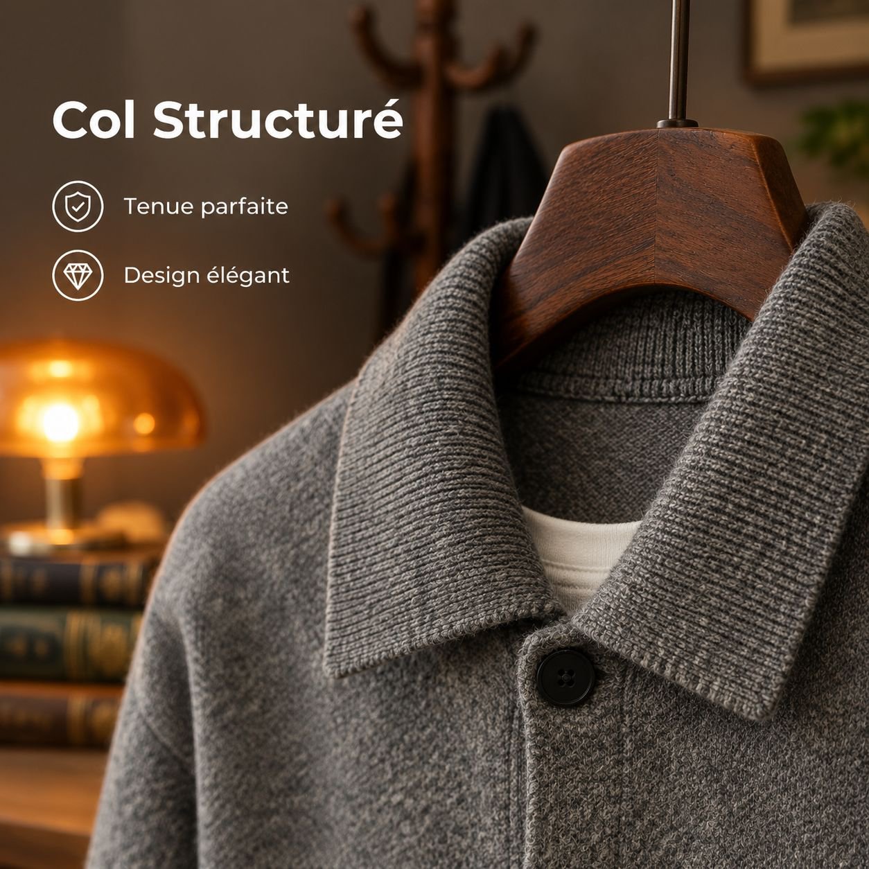 Gilet en tricot épais à col montant pour homme automne-hiver