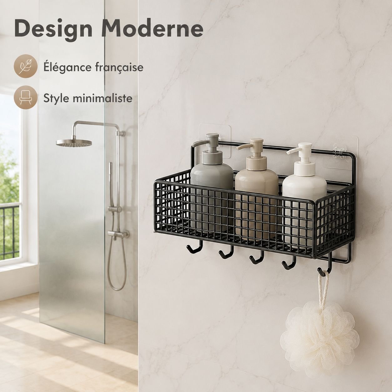Étagère/panier de rangement mural pour salle de bain (sans perçage)