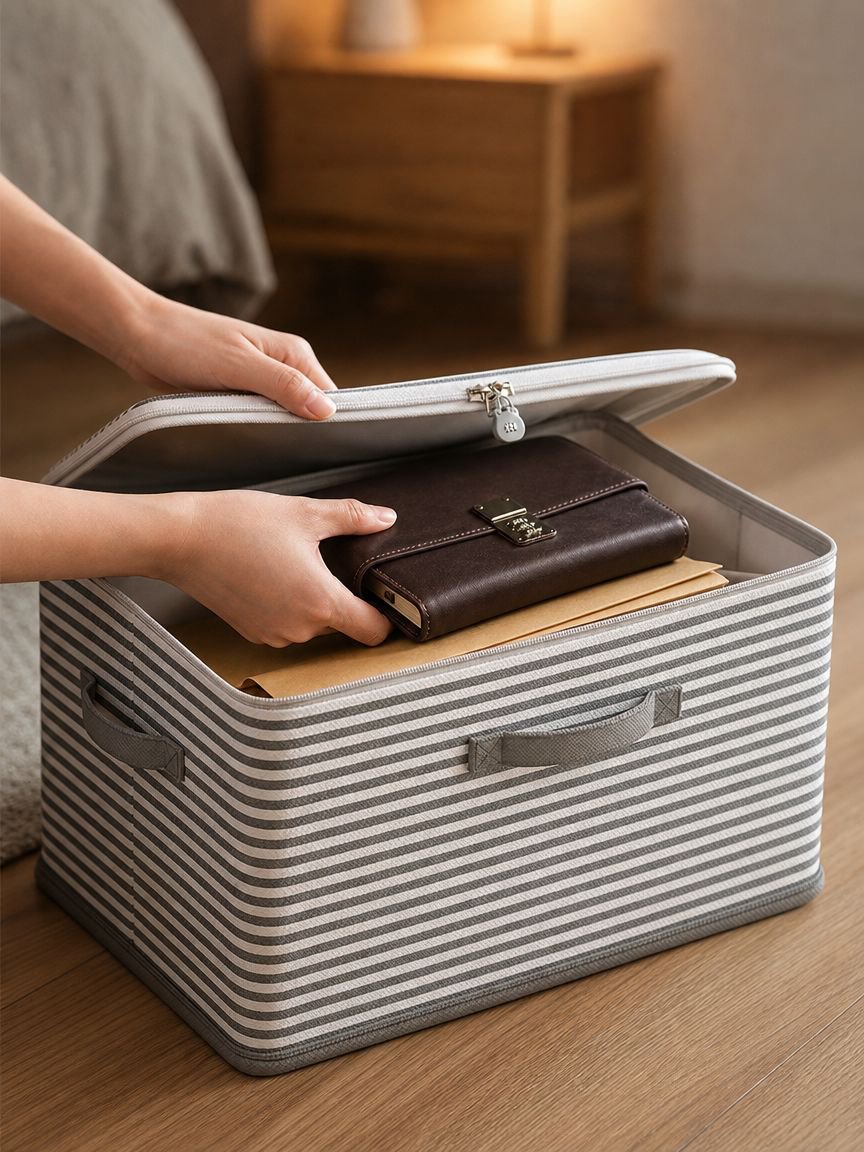Lockable storage bin with password protection