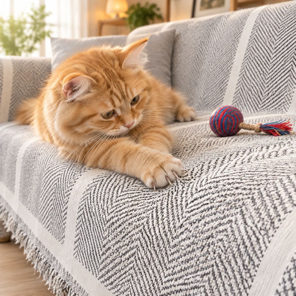 Black and white chenille sofa cover, anti-slip, cat scratch-proof