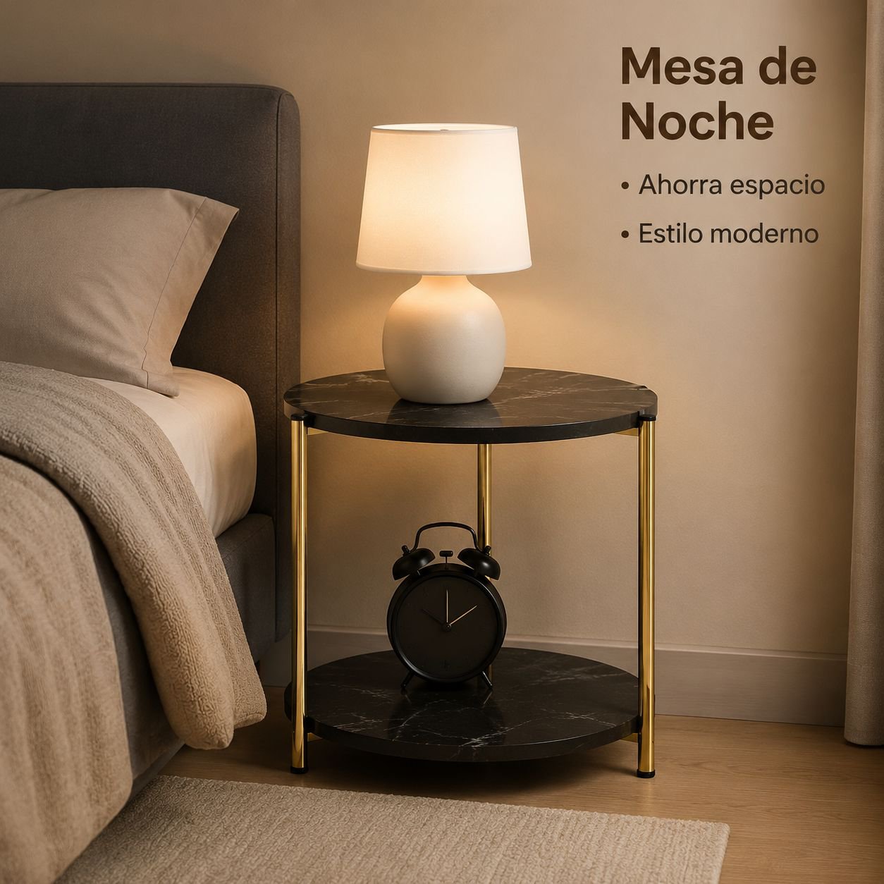 Mesa auxiliar redonda de dos niveles