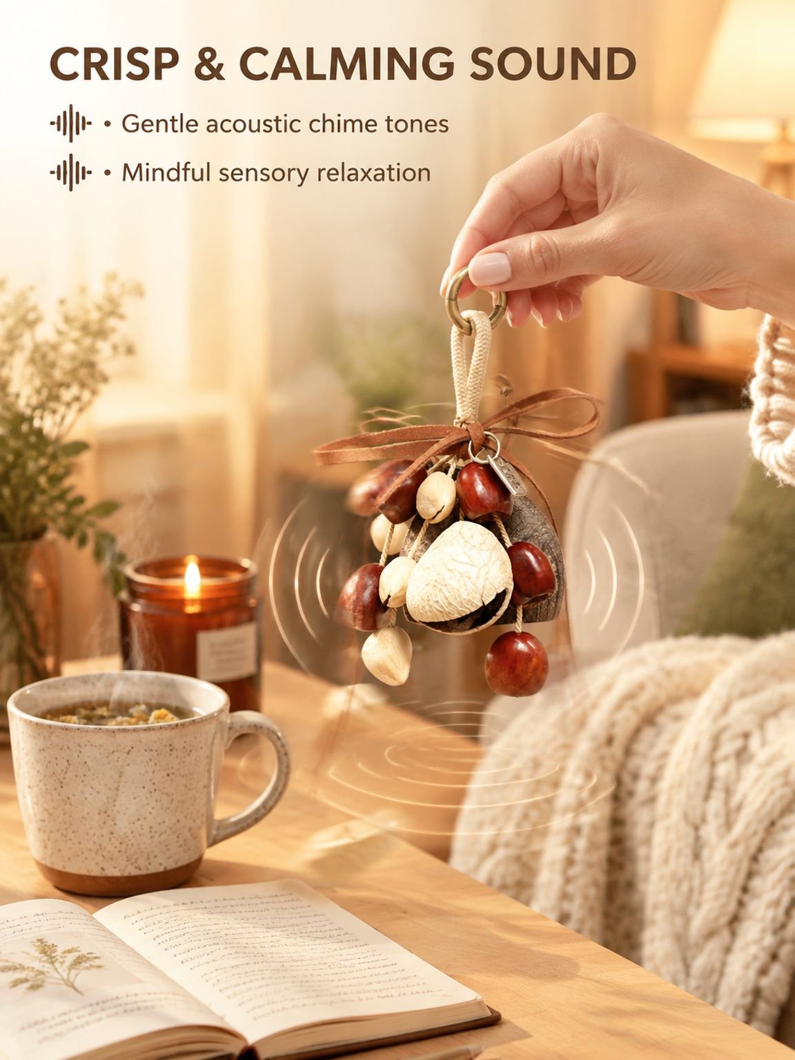 Natural nut shell wind chime DIY kit with plant seed sound components
