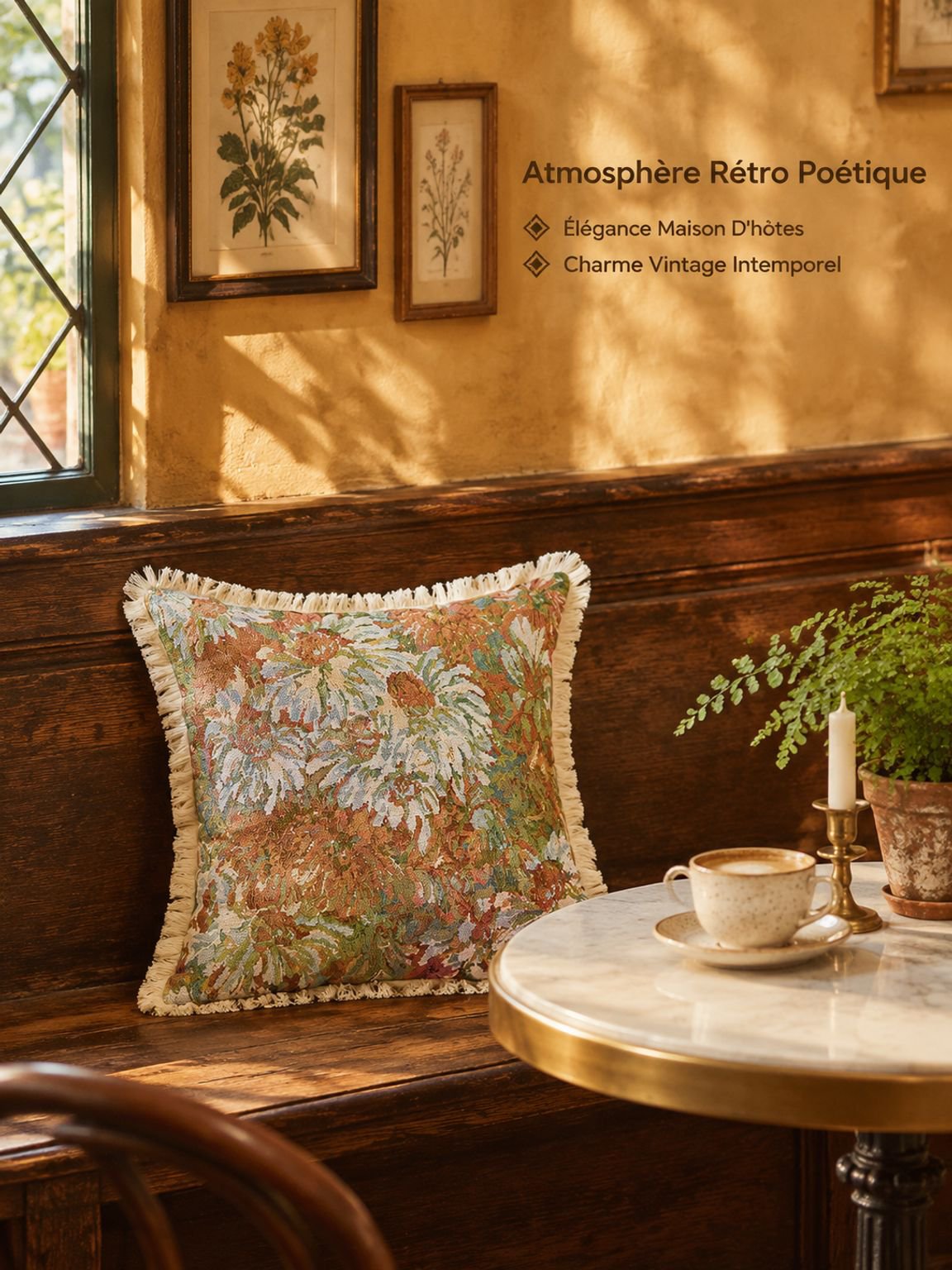 Coussin décoratif rétro en coton et lin