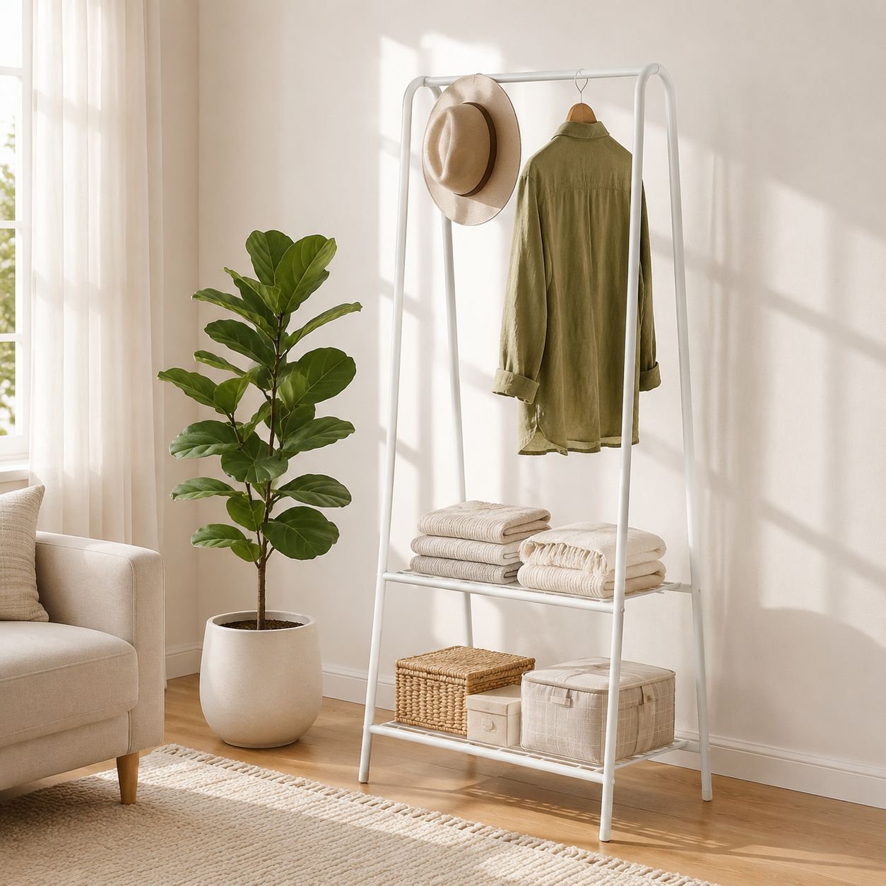 Multifunctional floor coat rack with hooks for coats and hats