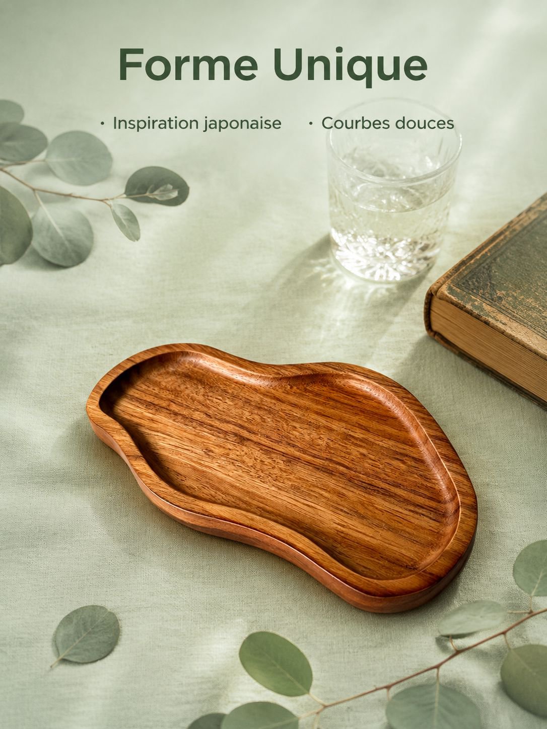 Plateau en acacia en forme de cacahuète, plateau à café et thé de style japonais