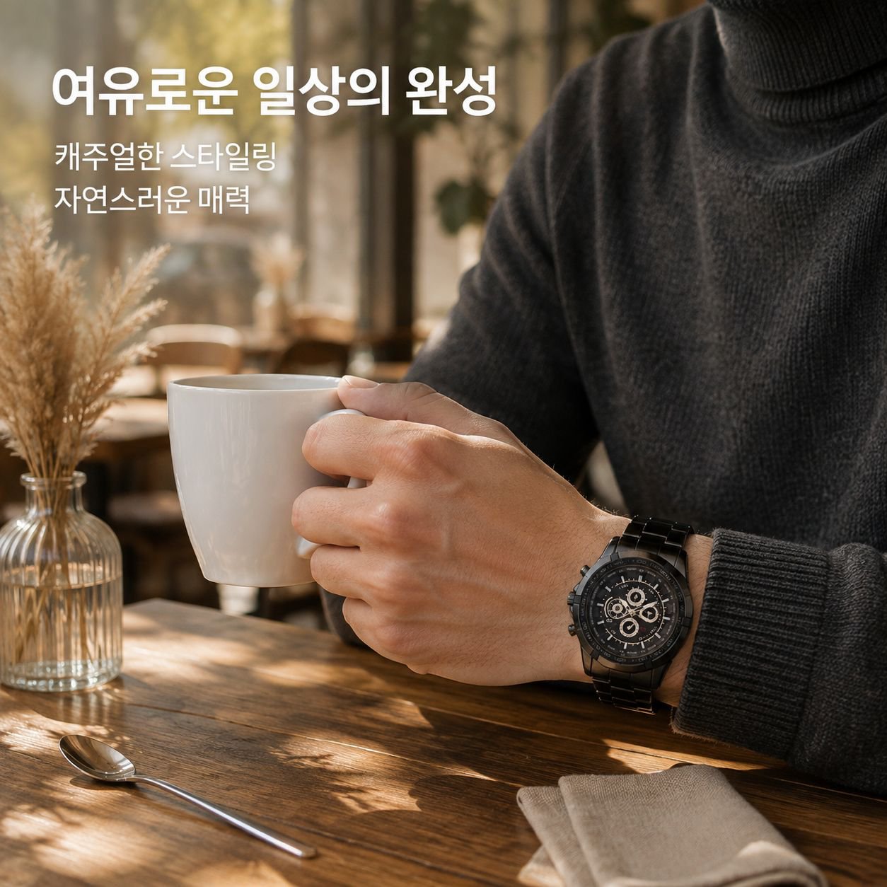 남성용 패션 쓰리아이 캘린더 쿼츠 시계