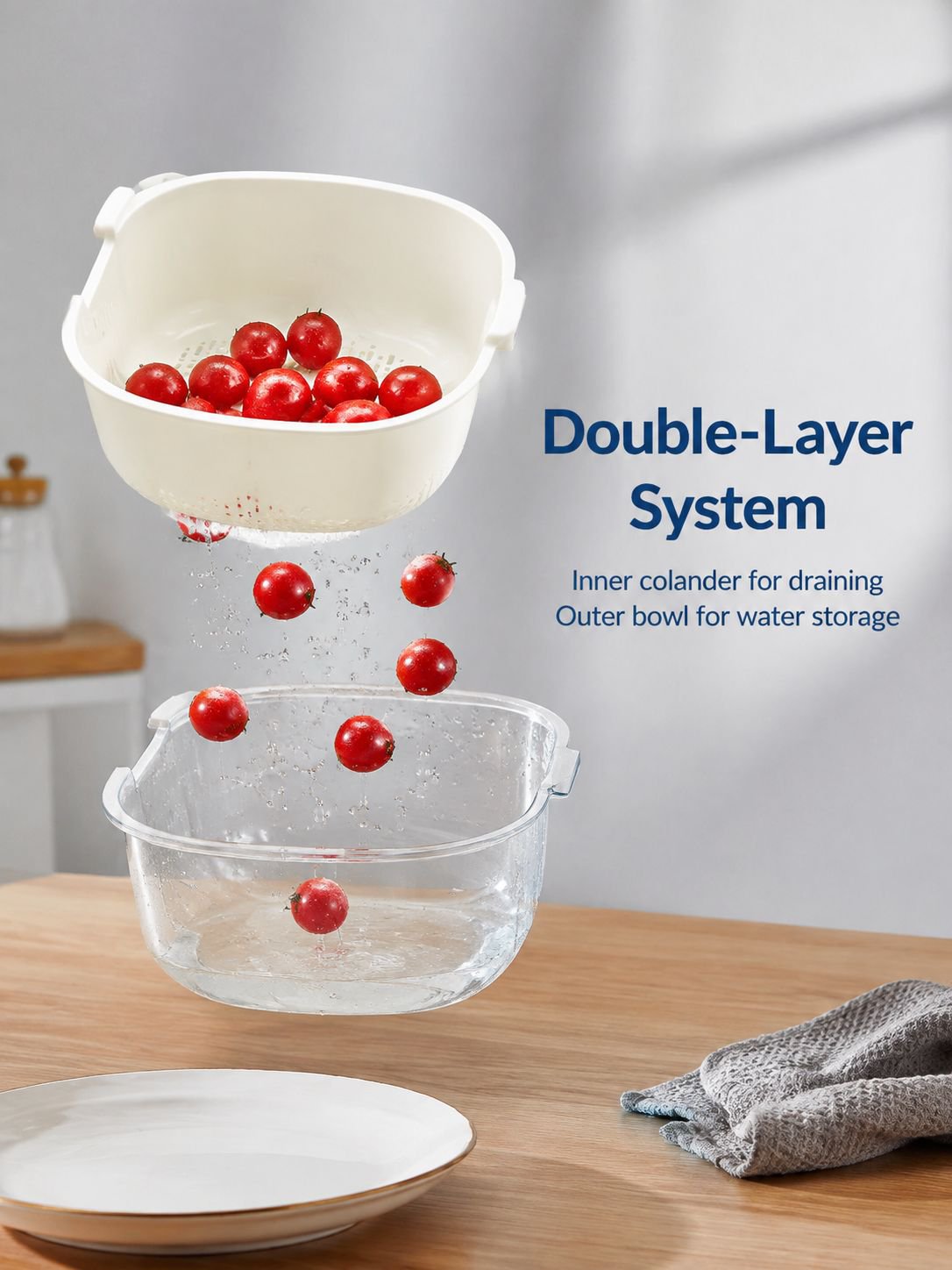 Drain basket straining fruits in kitchen sink