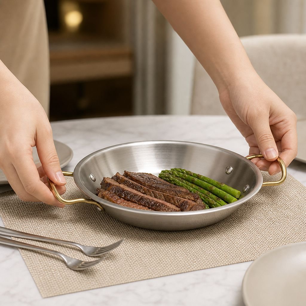 Multi-purpose Family Double Ear Flat Stainless Steel Pan