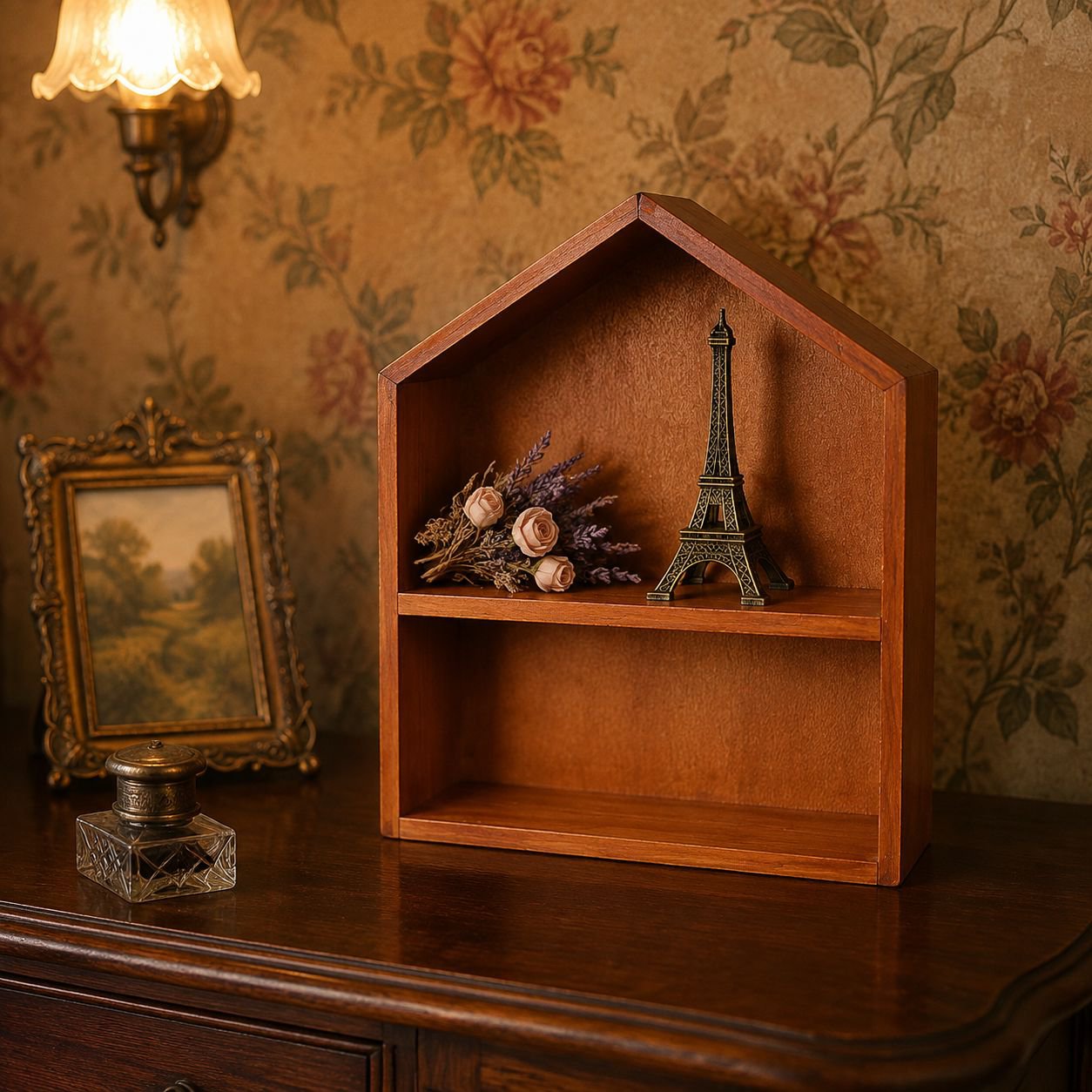 Solid wood shelf for desktop decor and storage