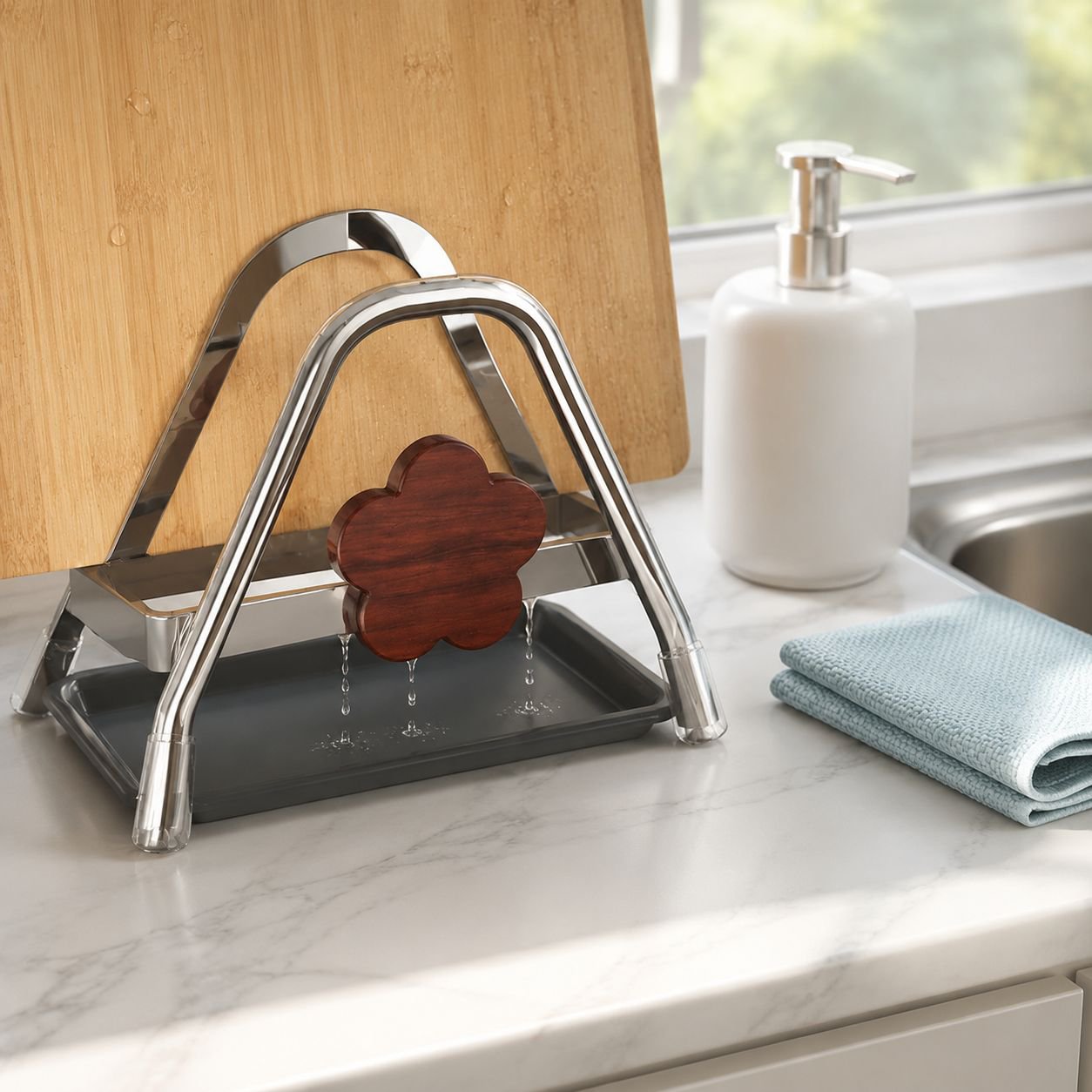 Adjustable Plaid Pattern Chopping Board Storage Rack, Multipurpose Kitchen Organizer