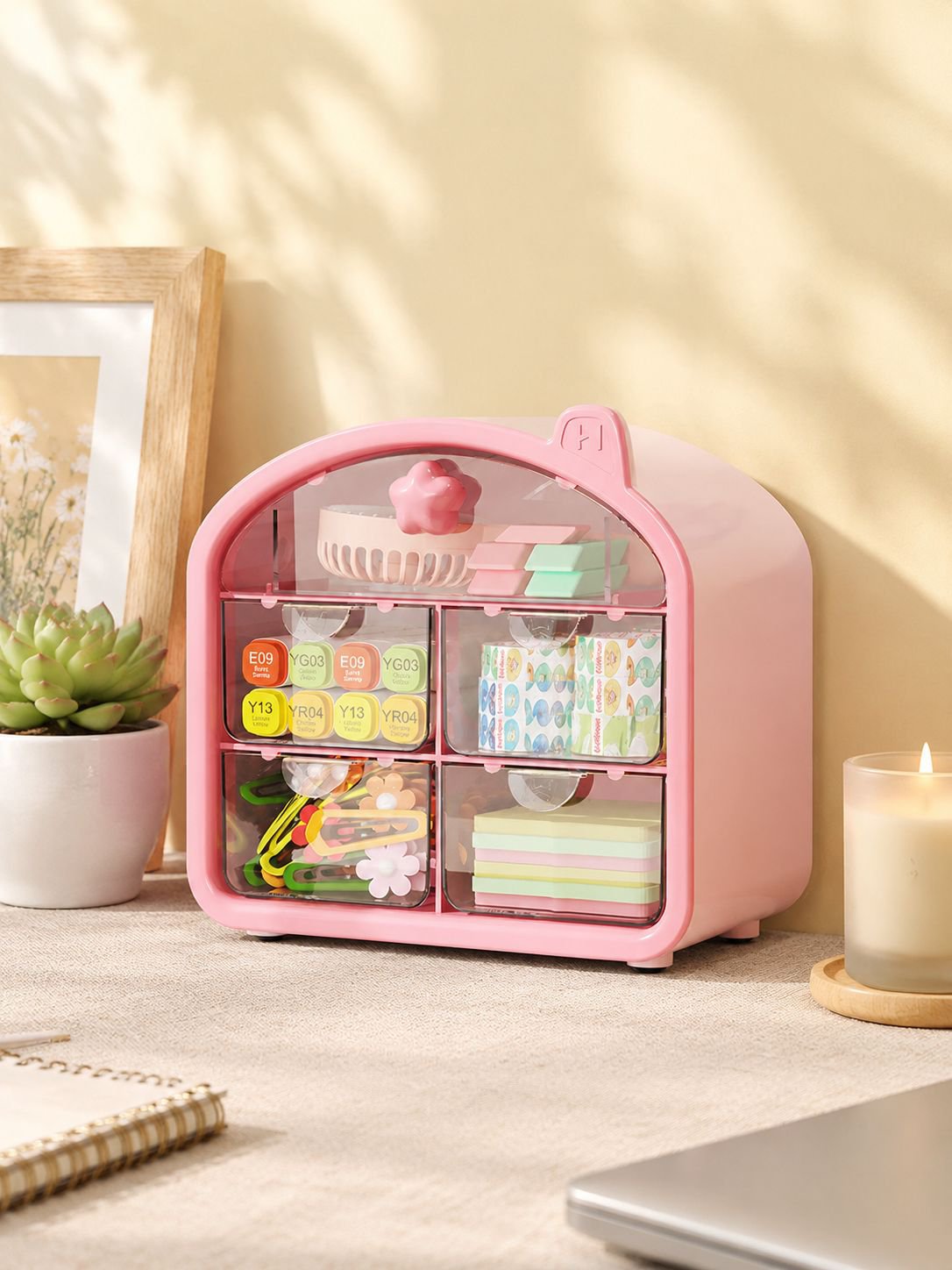 Neat and tidy desktop with multifunctional storage box