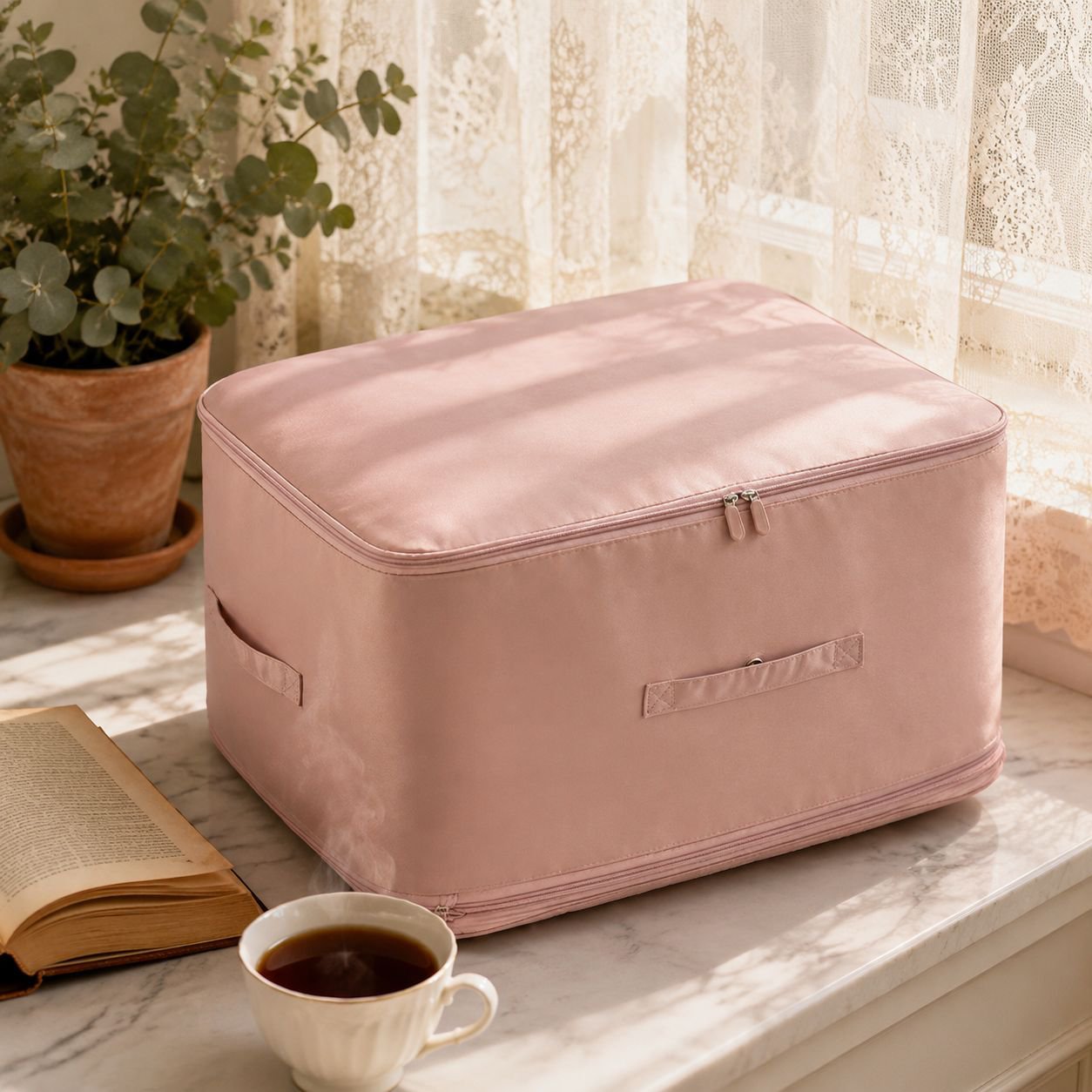 Space-saving storage bag for bedding and jackets