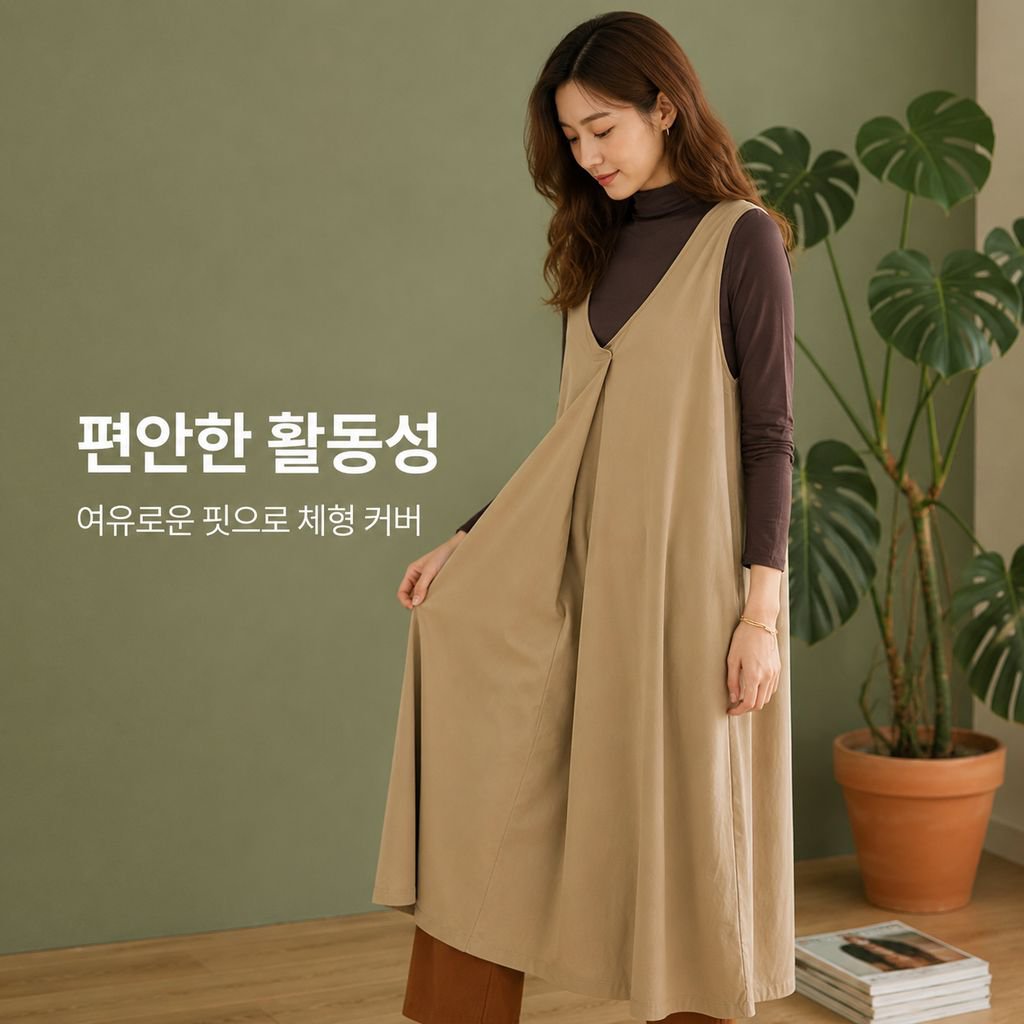 루즈핏 일본풍 민소매 V넥 베스트, 가을겨울 신상 빅사이즈 여성의류, 솔리드 A라인 슬림핏