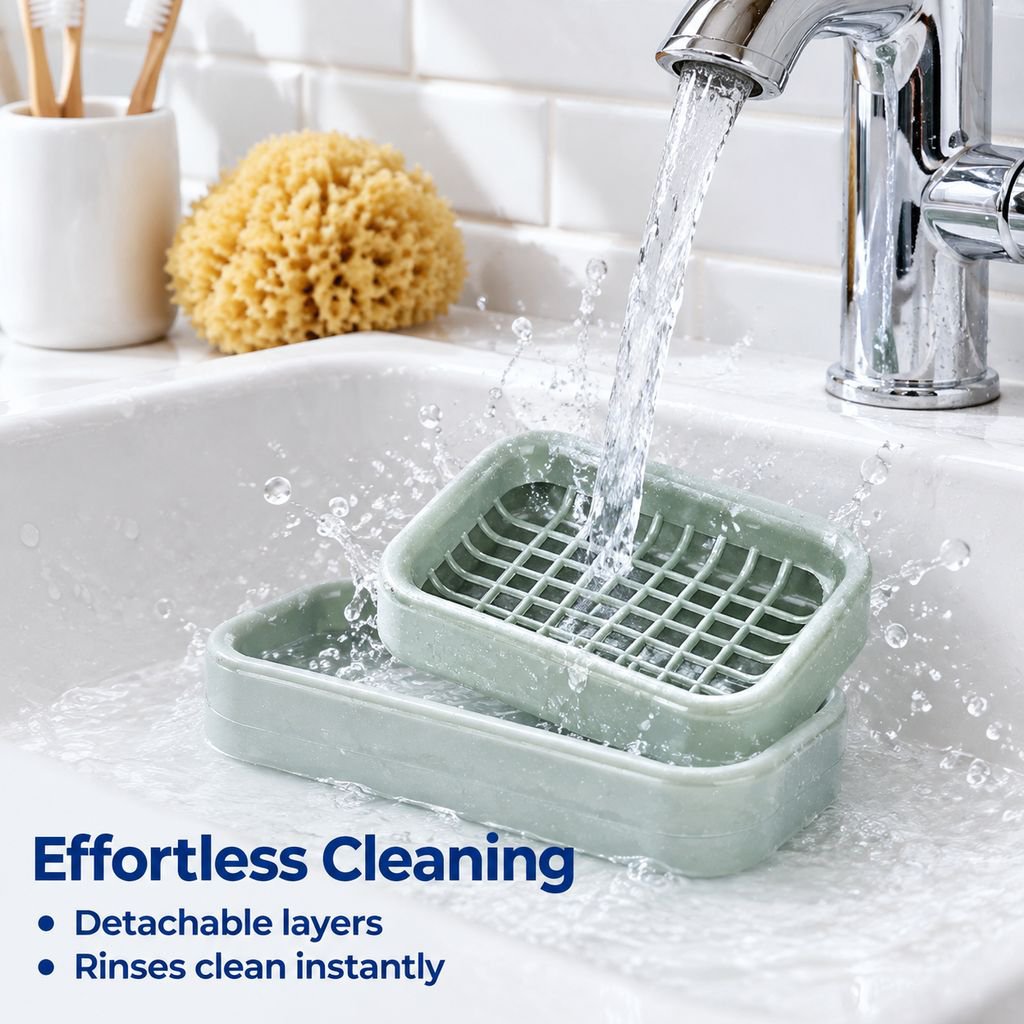 Compact and elegant soap draining box for bathrooms and laundry rooms