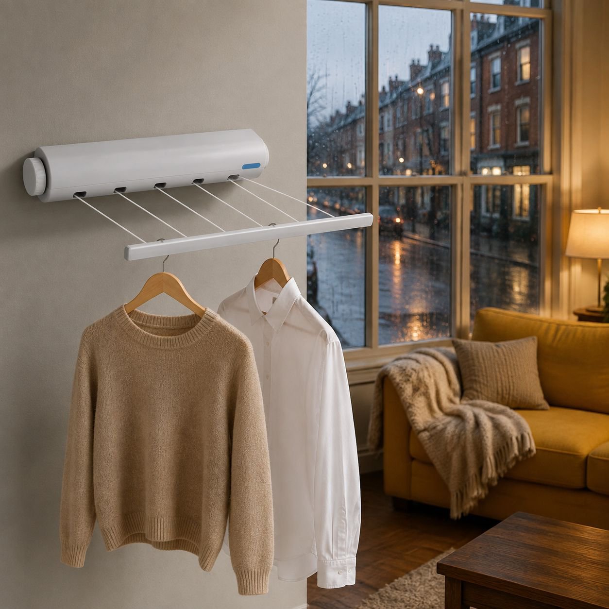 Automatic retractable multi-line clothesline mounted on wall