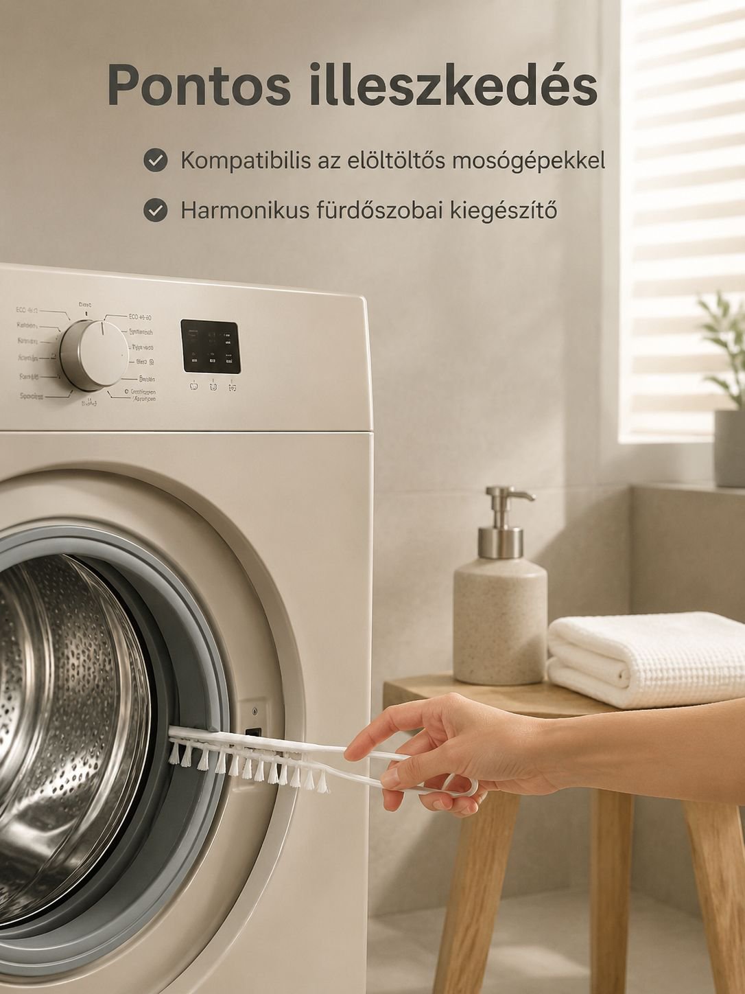 Mosógép karbantartó tisztítókefe használat közben