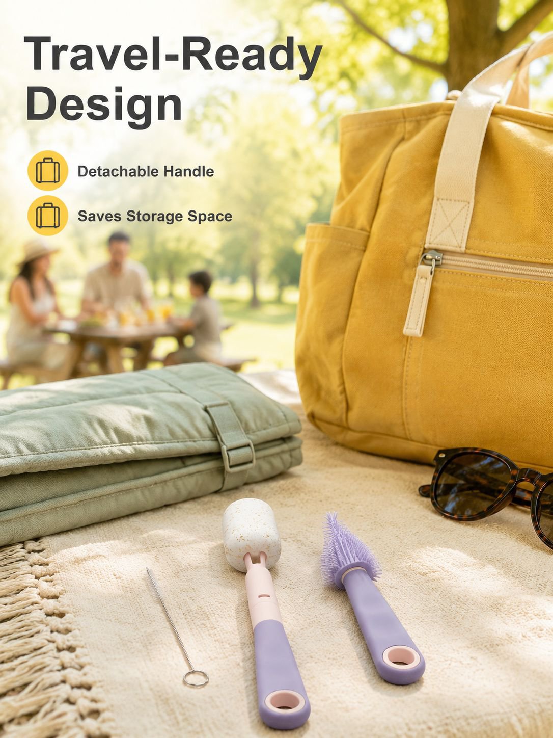 Travel Baby Bottle Brush with Pulp Cotton and Silicone Nipple Brush
