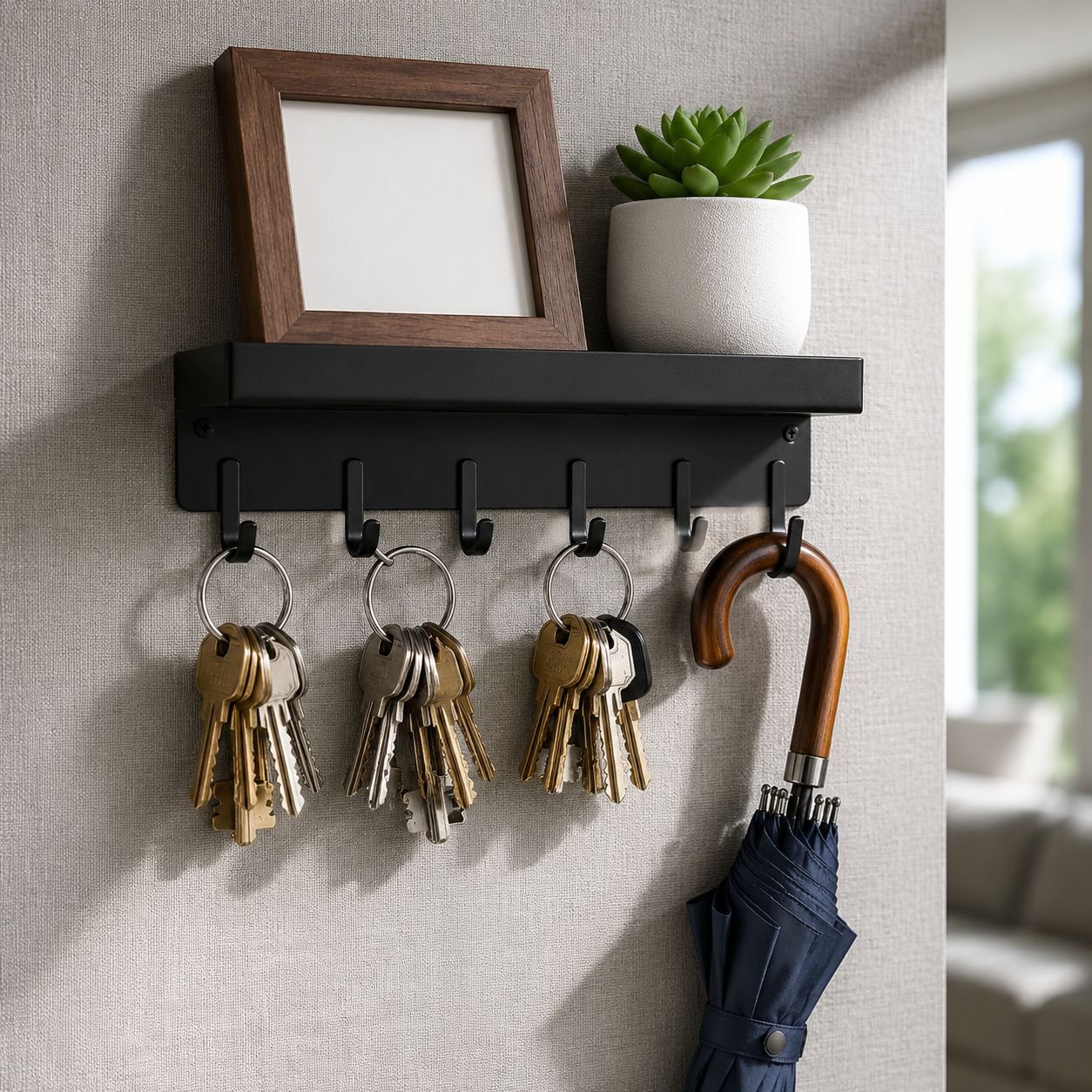 Easy installation of no-drill wall hook for keys