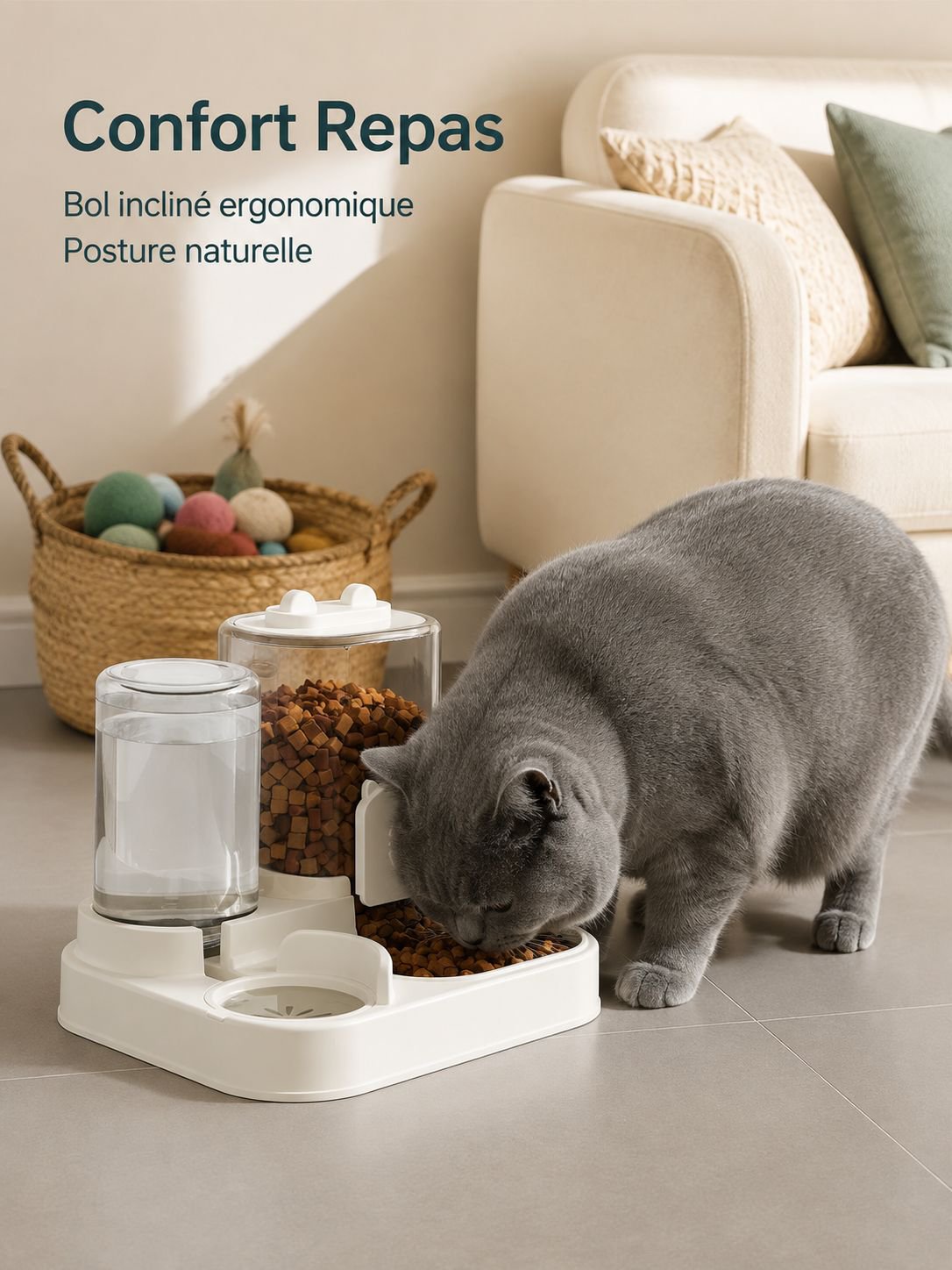 Machine intelligente pour chats : distributeur d'eau et de nourriture intégré