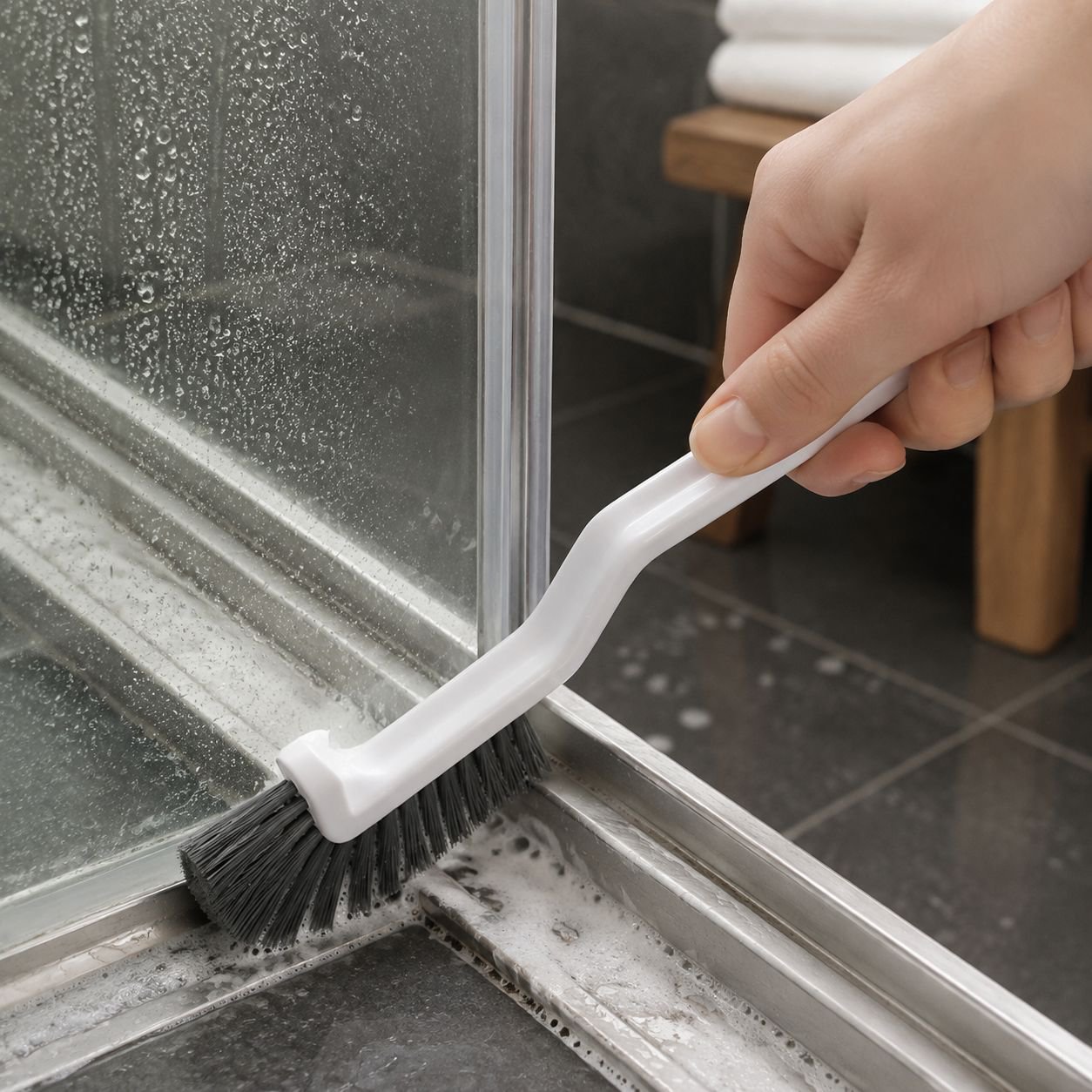 Ergonomic handle of tile cleaning brush for easy grip
