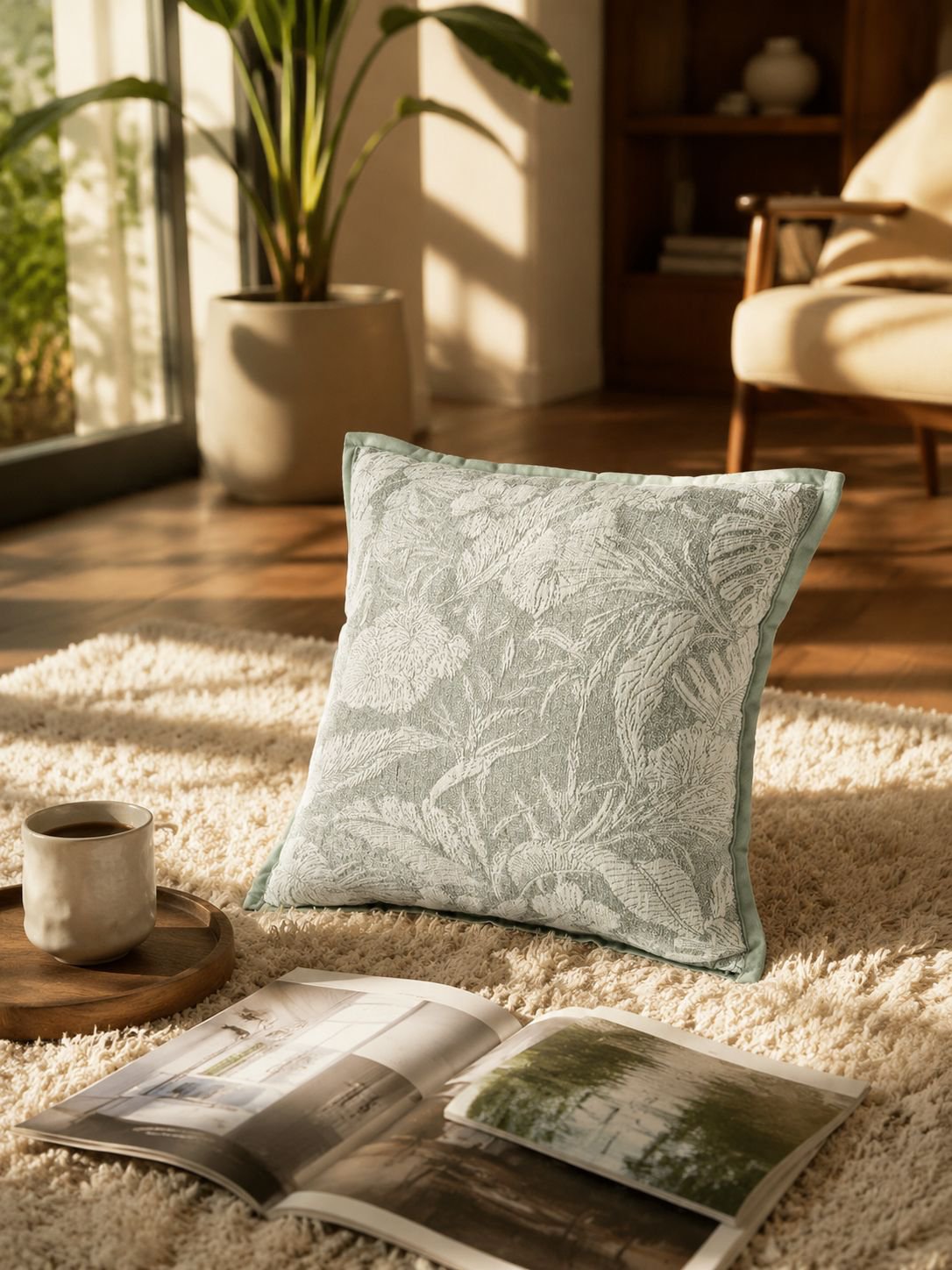 Simple design square cushion on armchair