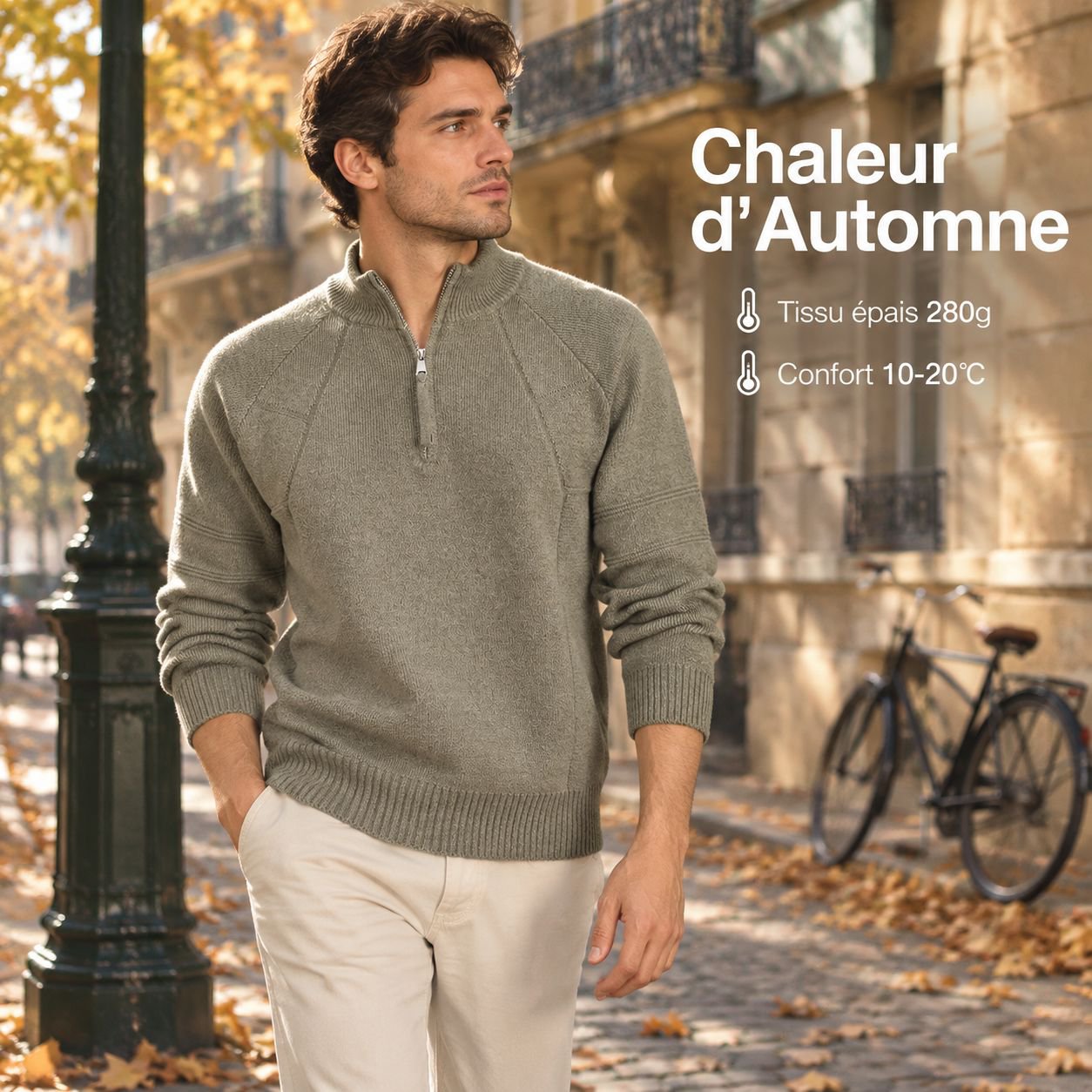 Sweater homme automne à demi-zip col montant