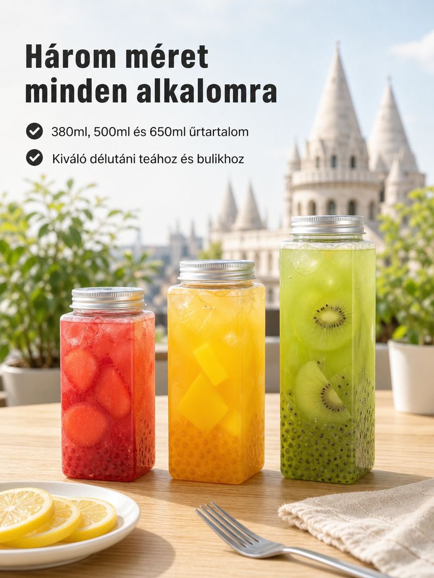 Eldobható PET téglalap alakú műanyag pohár / Téglalap alakú bubble tea pohár 500 ml