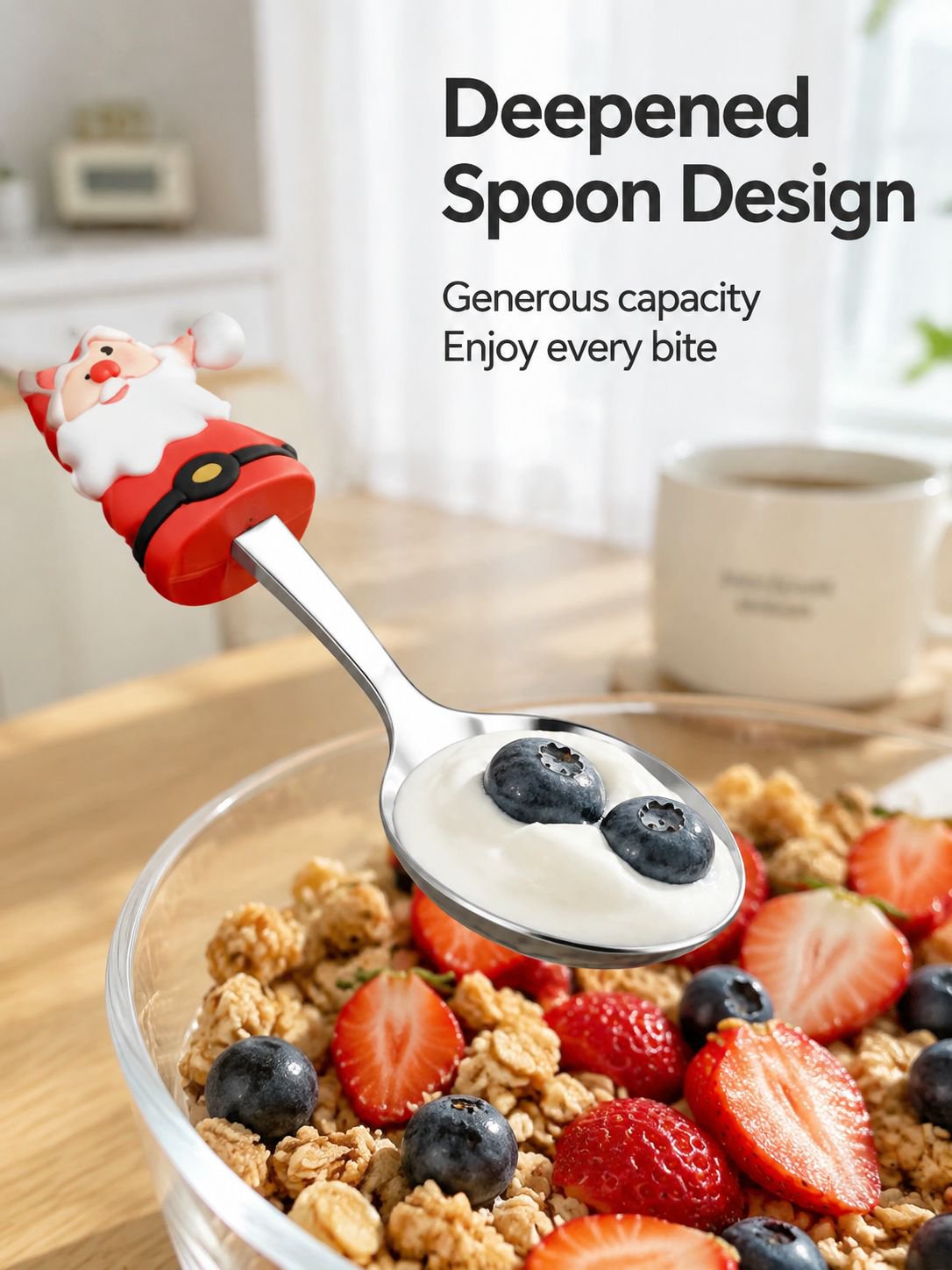 Cartoon Christmas spoon set with holiday decorations