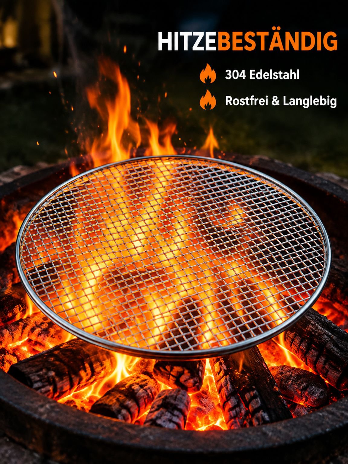 Robuster runder Grillrost aus Edelstahl (Typ 304) für die Teezubereitung am Lagerfeuer