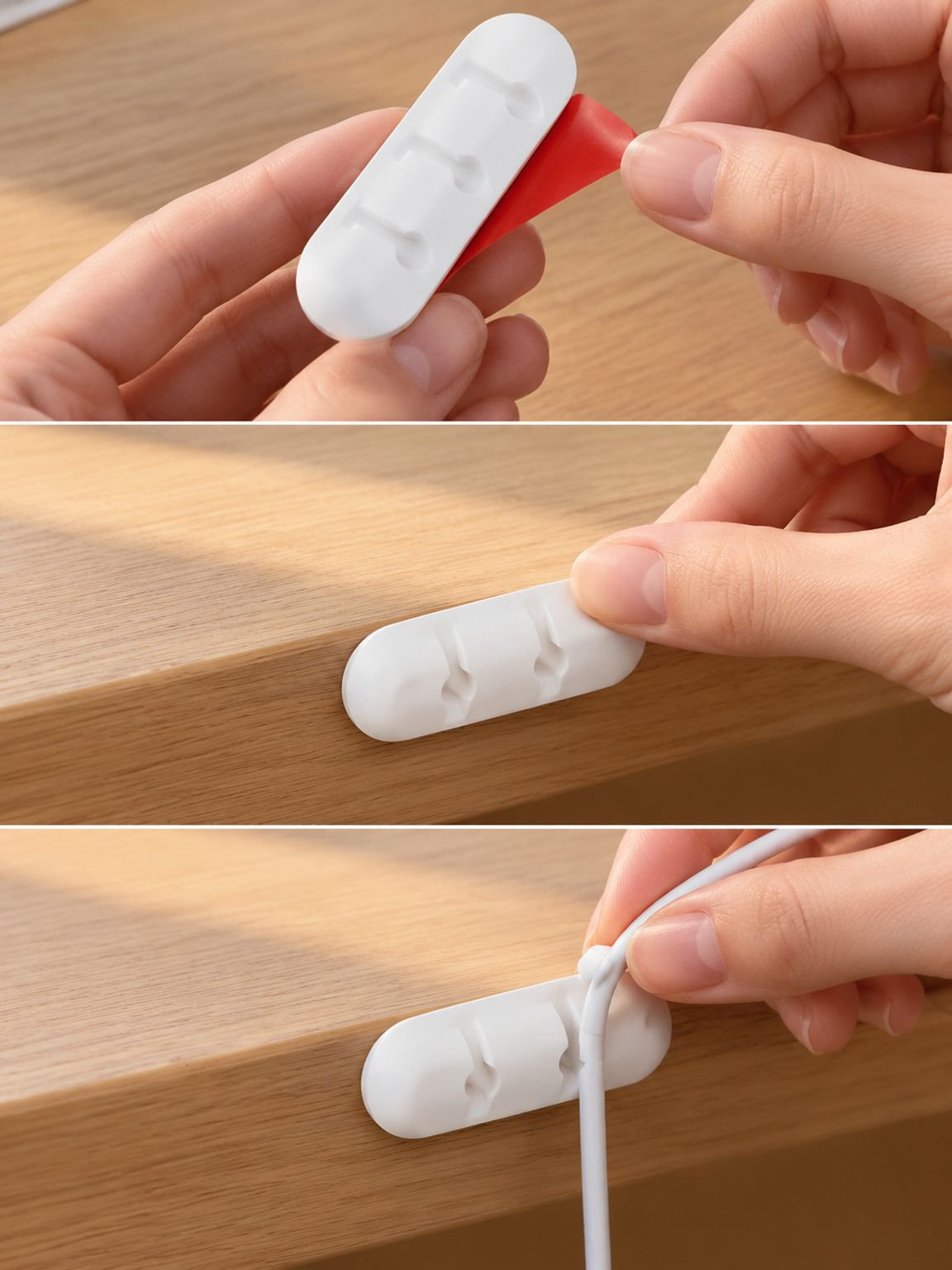 Organisation des câbles USB et chargeurs sur une table de travail