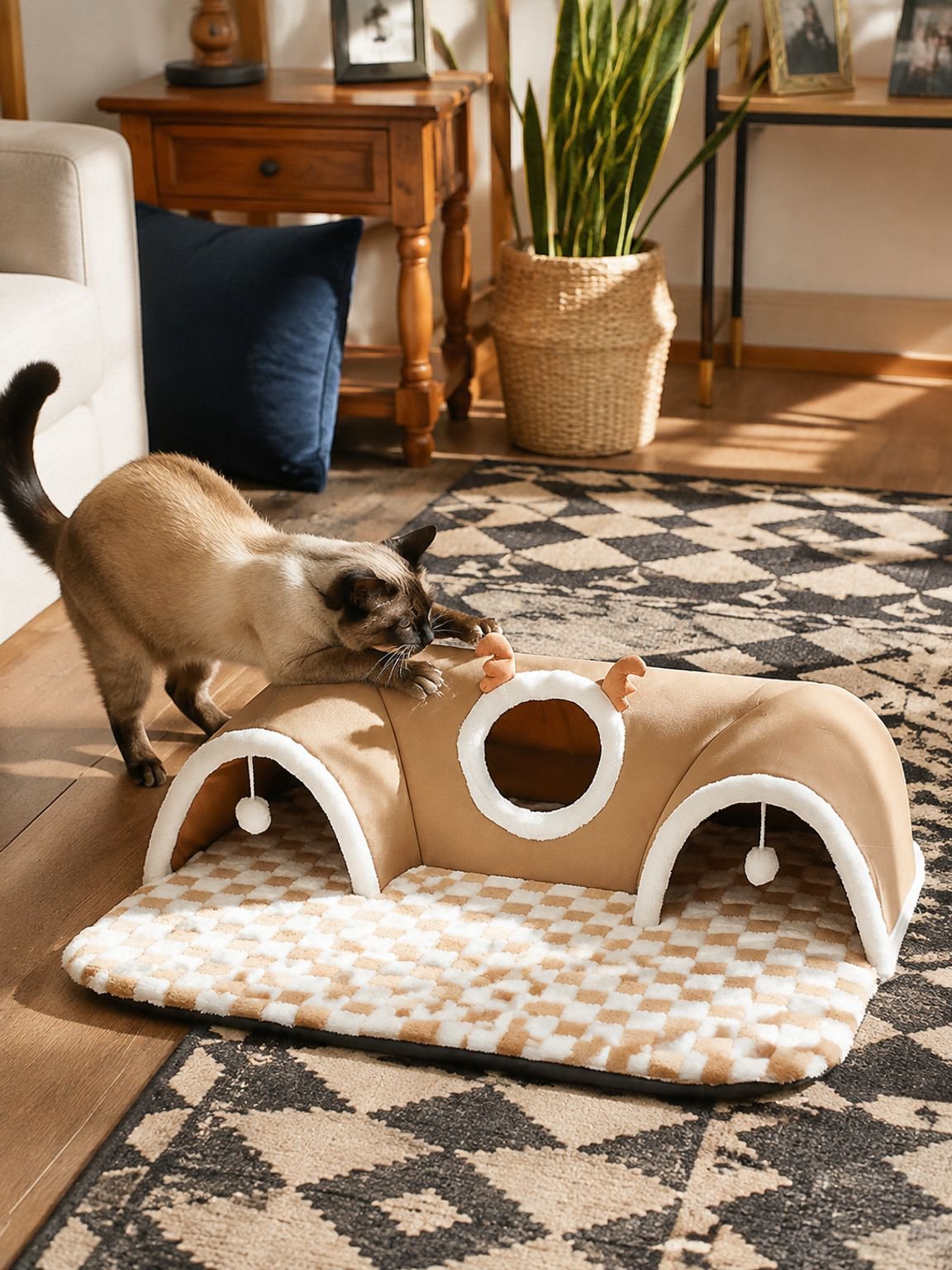 Cueva para mascotas con túnel y cama integrada para gatos