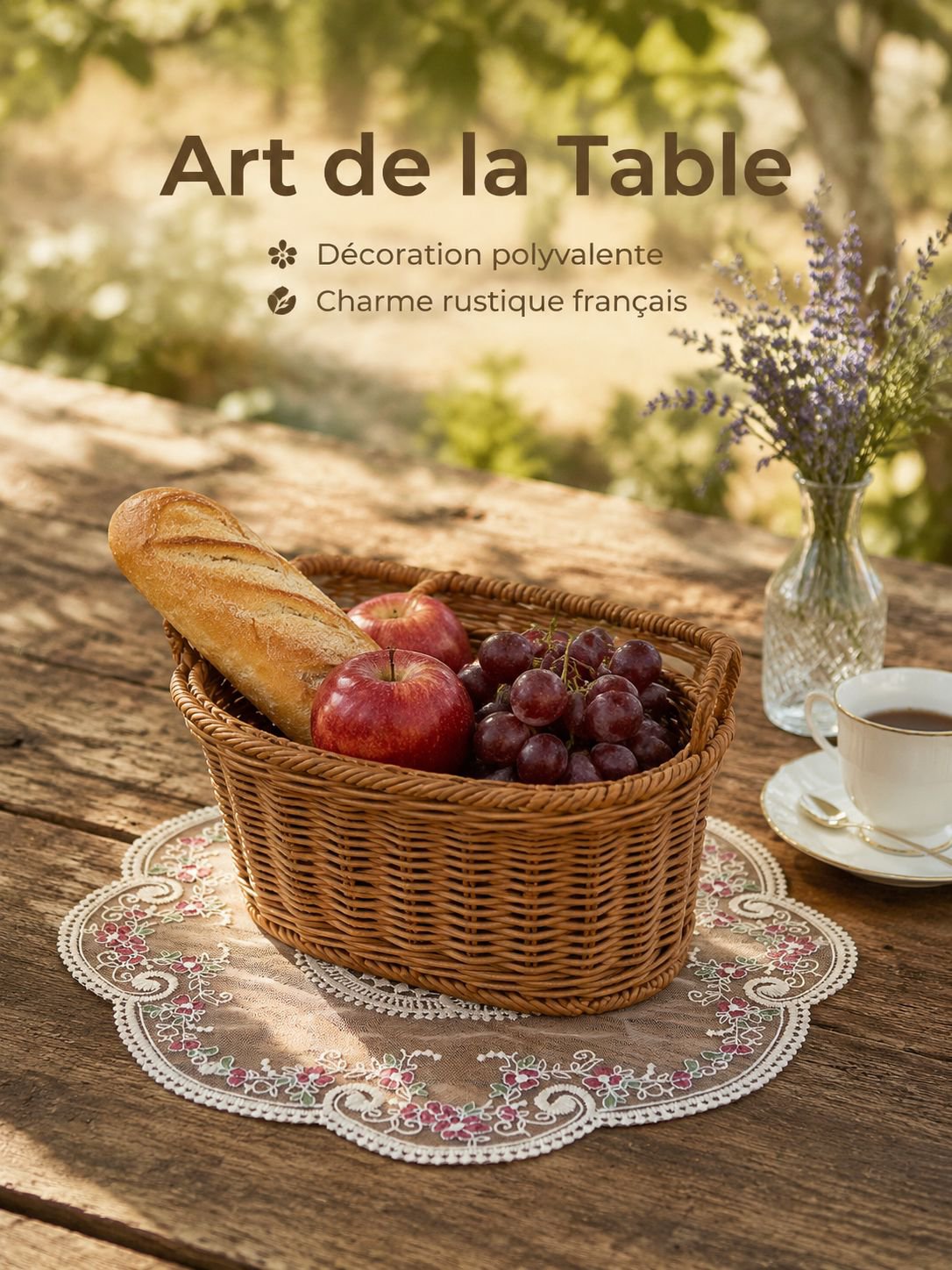 Tapis de table en tissu décoratif et rustique avec broderie en dentelle française style 