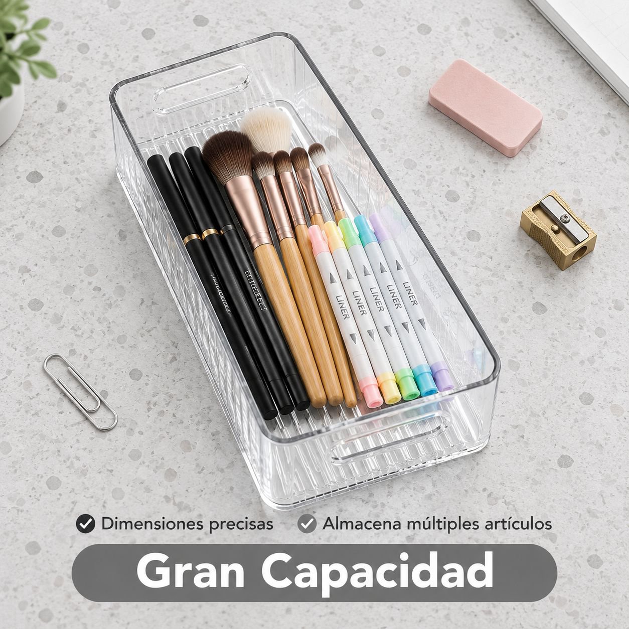 Caja de almacenamiento de escritorio rectangular estrecha de acrílico transparente