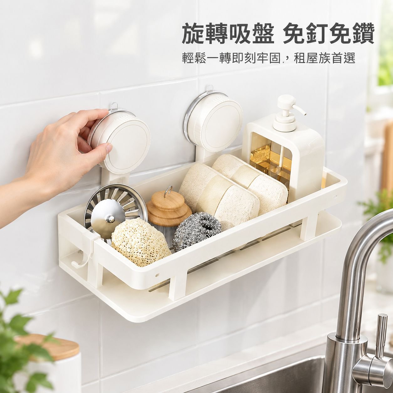 吸盤式廚房收納置物架 免打孔抹布瀝水架 海綿壁掛架 水龍頭水槽多功能神器