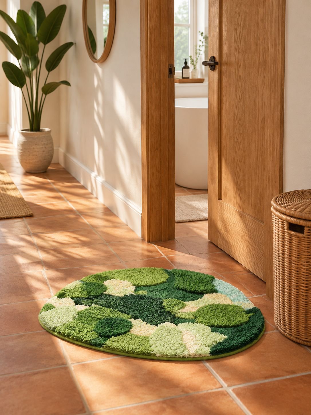 Alfombrilla de baño antideslizante decorando un baño familiar