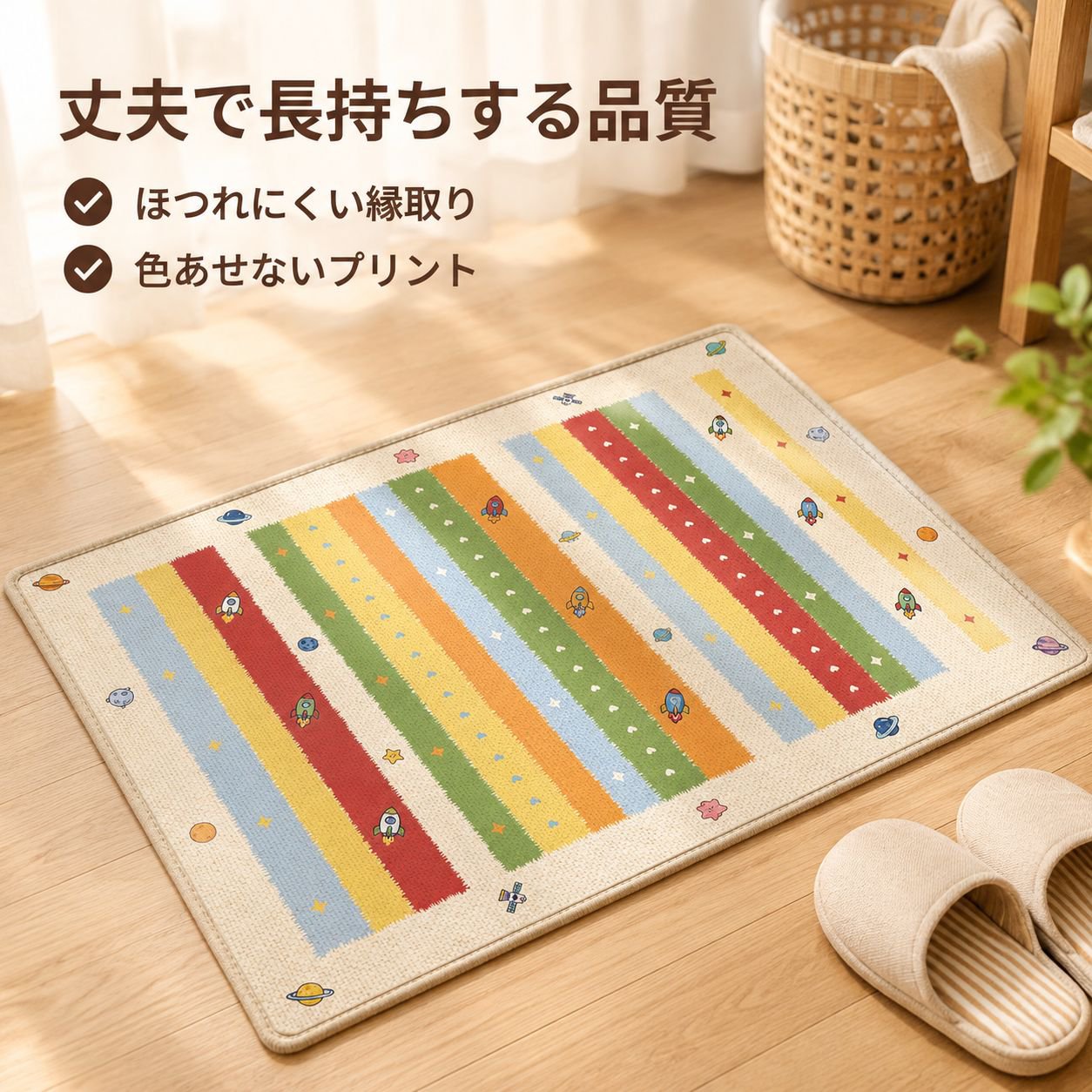 キュートなドット柄バスルーム用吸水マット リネン素材 耐汚れ速乾フロアマット