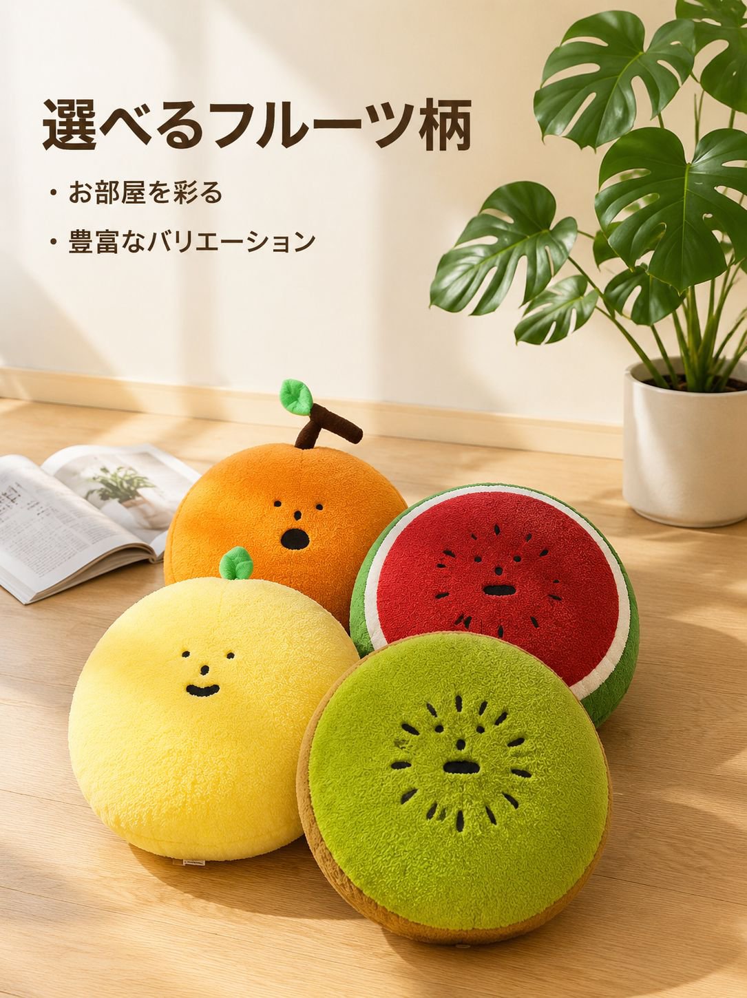 フルーツ柄のクッション