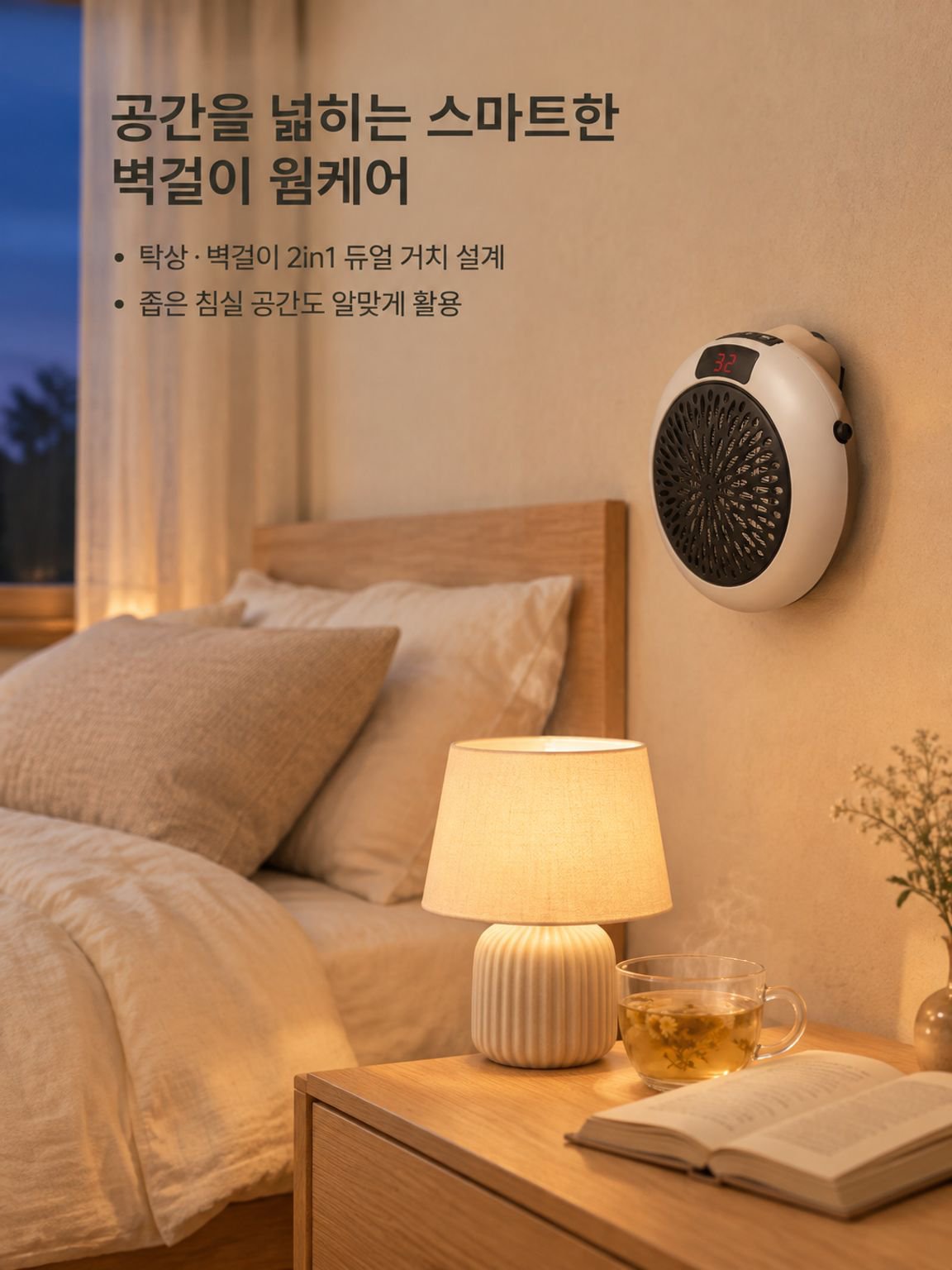 미니 온풍기 가정용 사무용 겸용 탁상용 벽걸이 겸용 원형 휴대용 전기 히터