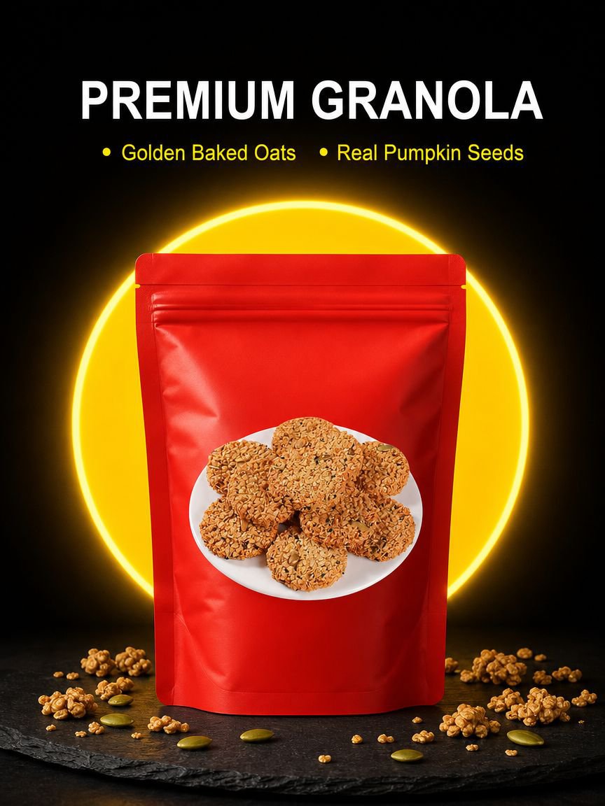 Pumpkin Seed Granola Oat Cereal in a bowl with milk