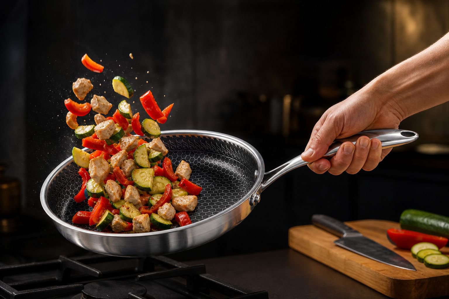 Durable non-stick cookware set with glass lids