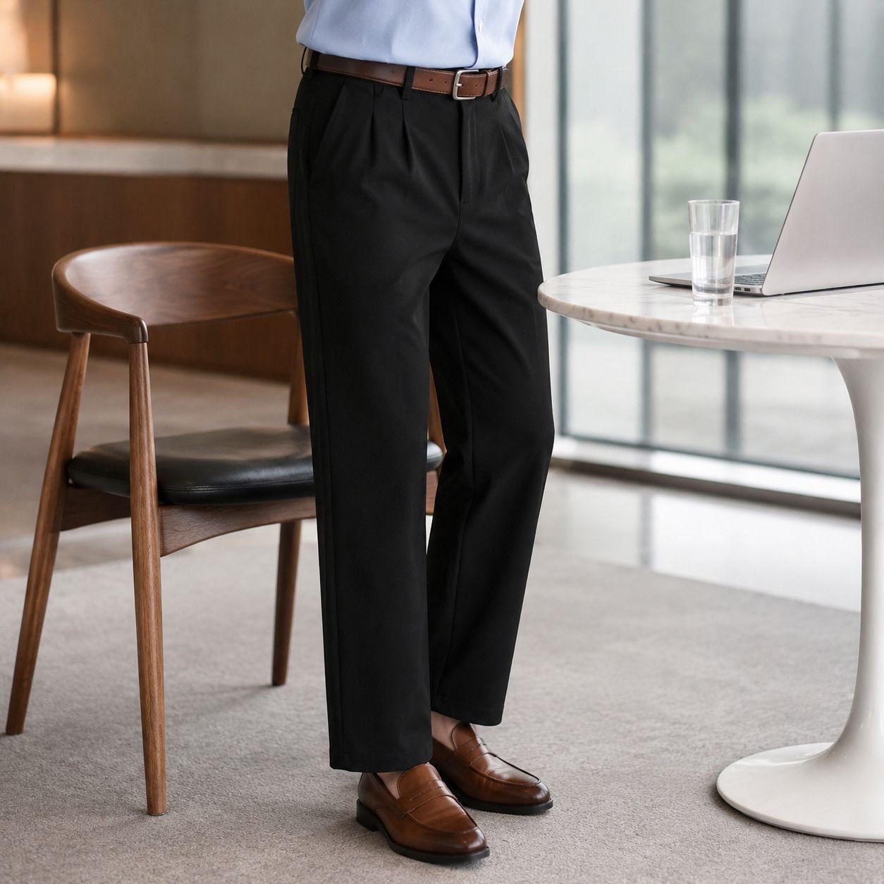 Pantalon ample antirides et fluide pour homme, style casual, longueur cheville, marque tendance