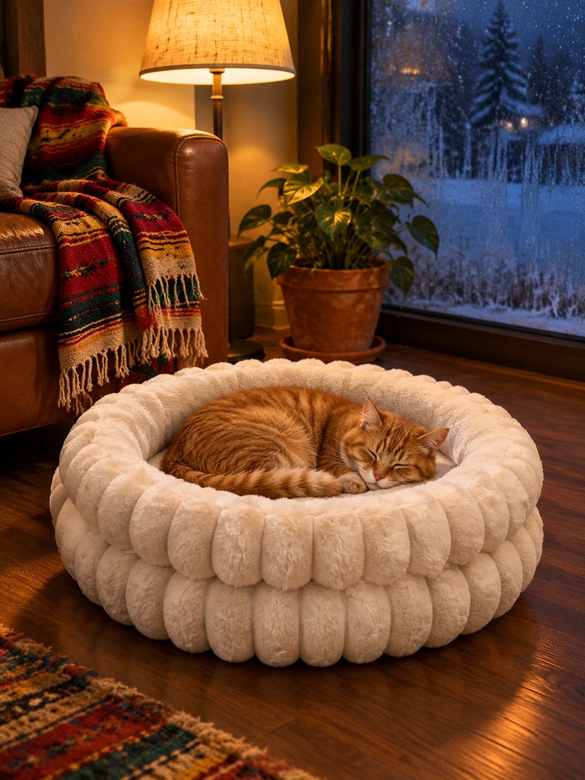 Cama redonda doble capa para gato y perro en color gris