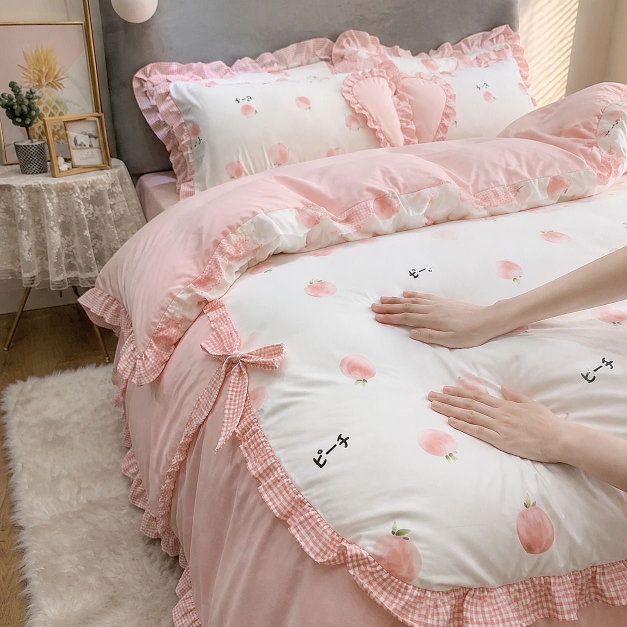 Luxury all-season bedding with girly lace embellishments